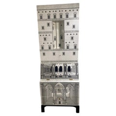 Piero Fornasetti Architettura Trumeau White Black Secretary Armoire