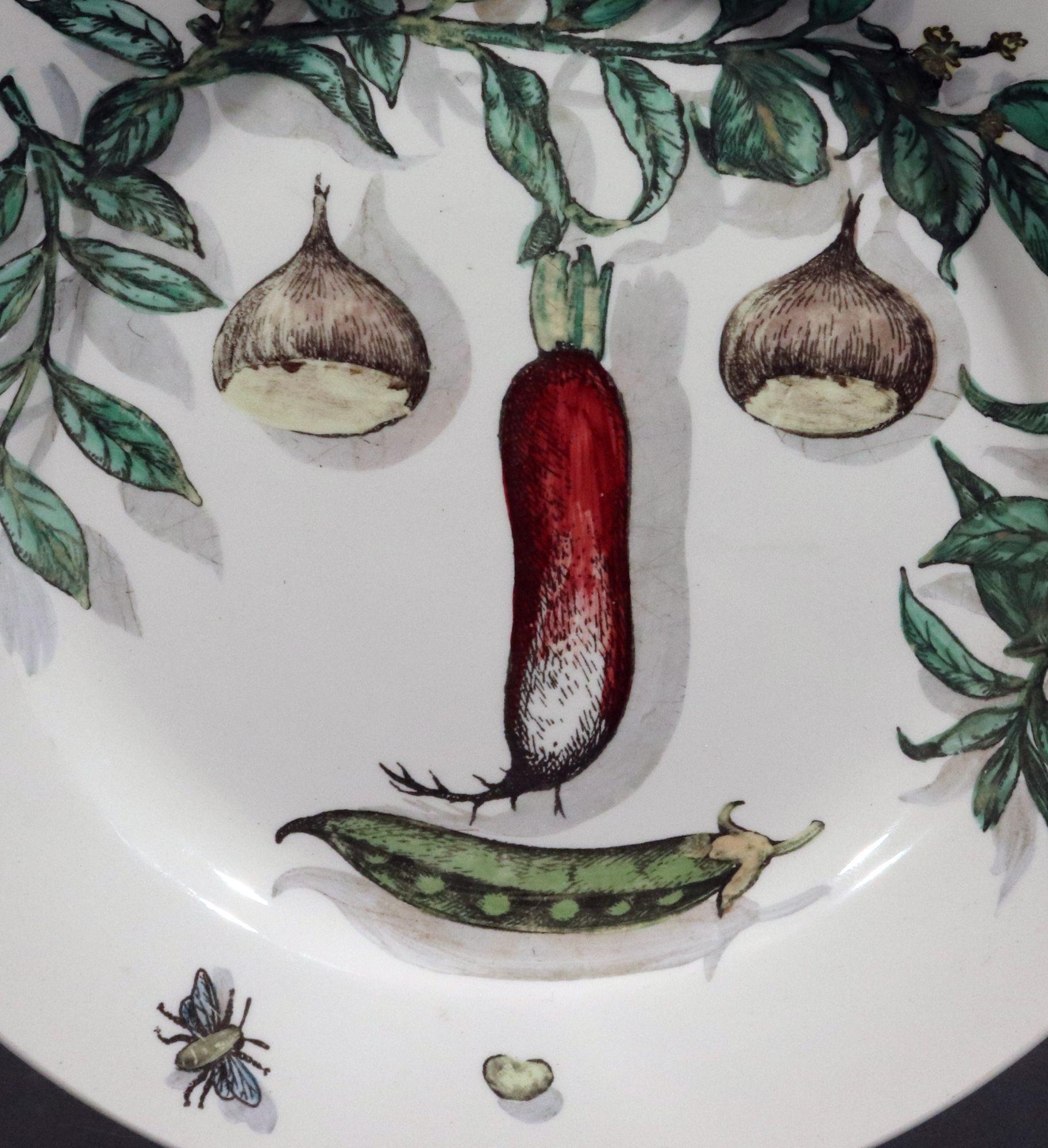 Ceramic Piero Fornasetti Arcimboldesca Vegetable Face Plates, After Giuseppe Arcimboldo For Sale
