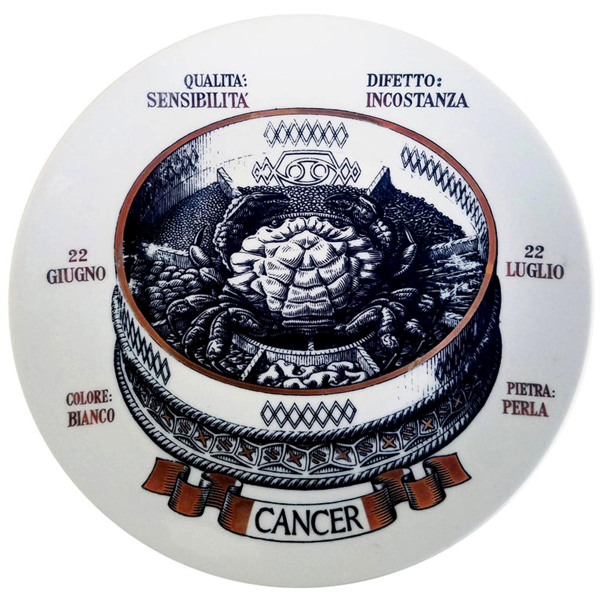 Mid-Century Modern Piero Fornasetti Astrological Zodiac Plate, Cancer, Gli Zodiaci Farmacope For Sale