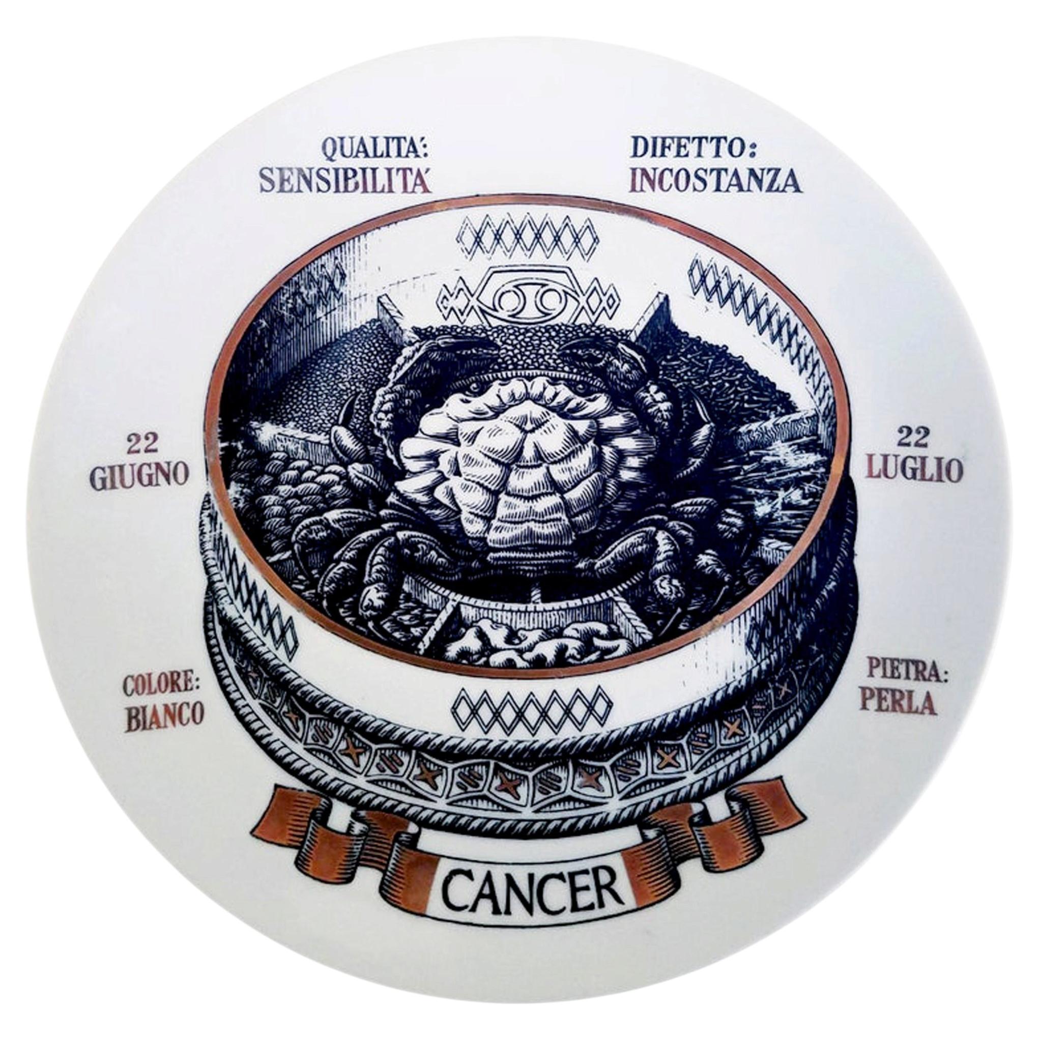 Pre-owned Fornasetti Piero  Astrological Zodiac Plate, Cancer, Gli Zodiaci Farmacope In Gray