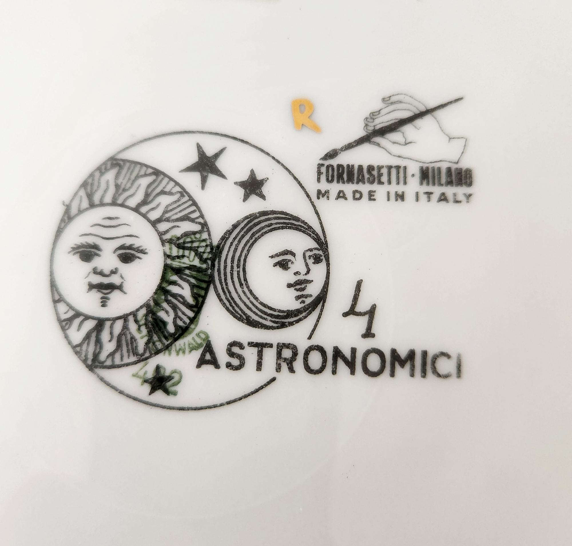 Astronomici means Astronomics. This is a rare pattern in black and white with gold highlights. 

Mark: A moon and sun within a circle with smiling faces with scattered stars and the pattern name Astronomici written across edge of circle; above