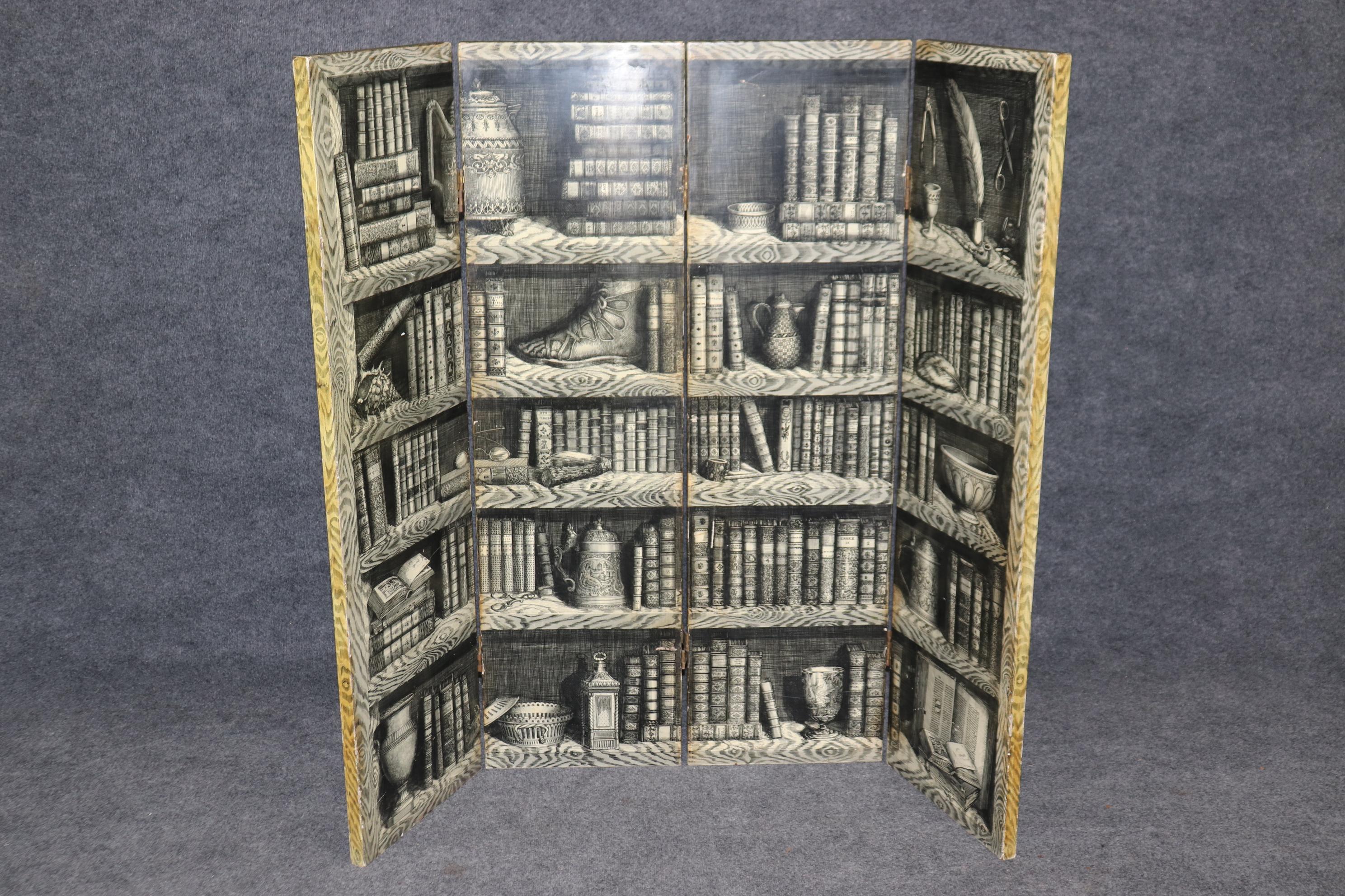 Piero Fornasetti Attributed 4 Panel Monochrome and Polychrome Folding Screen 3