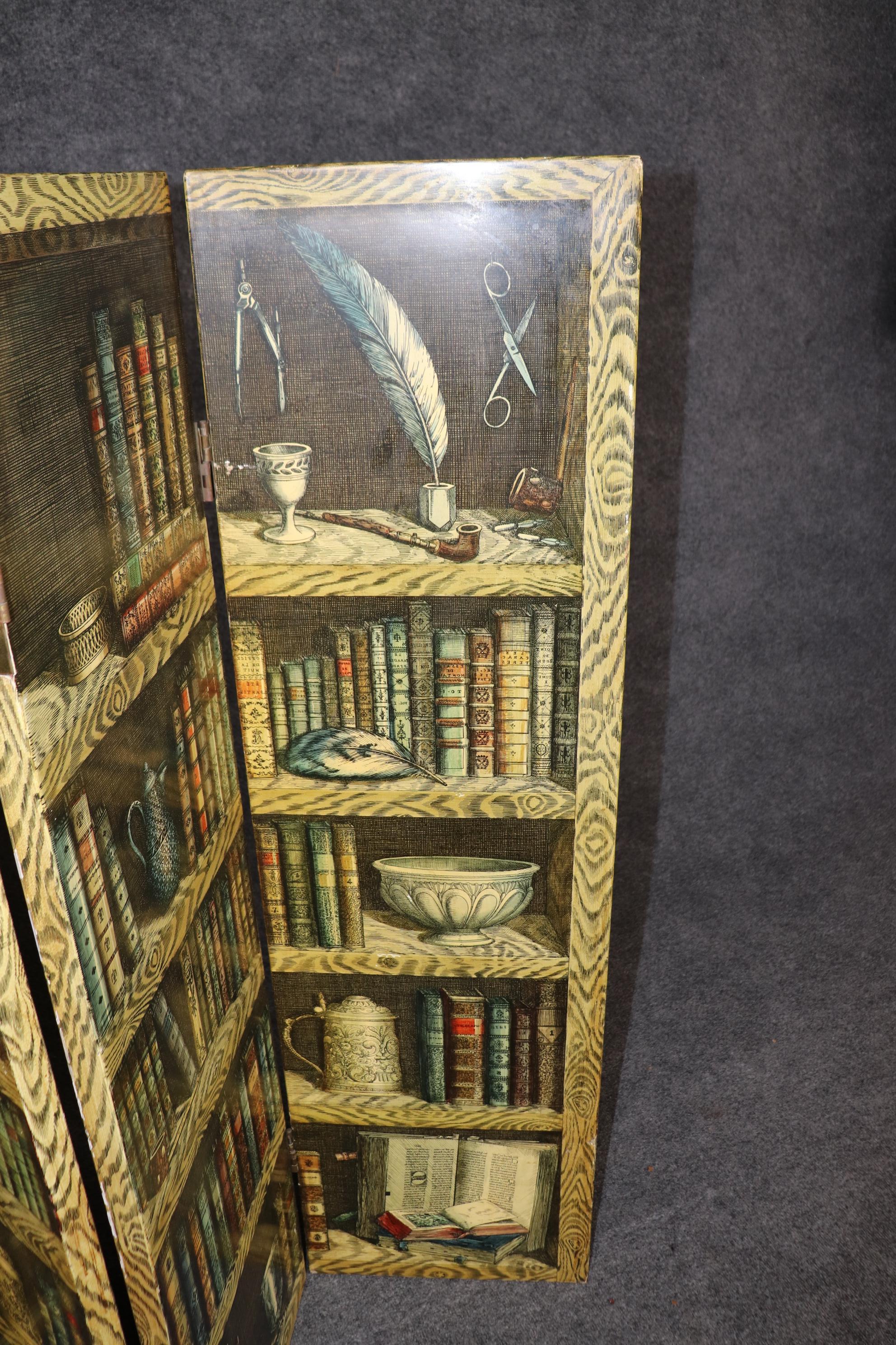 Italian Piero Fornasetti Attributed 4 Panel Monochrome and Polychrome Folding Screen