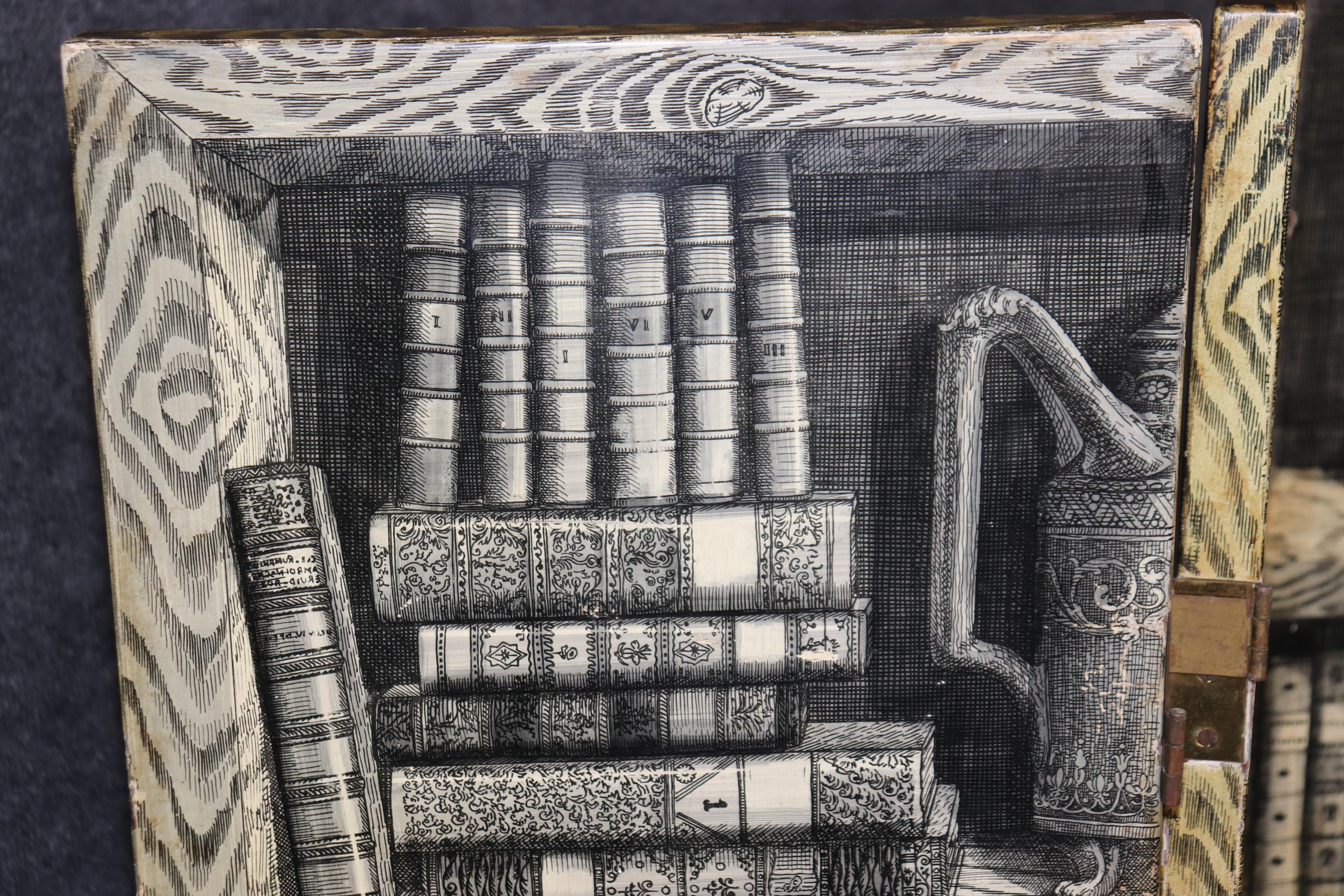 Piero Fornasetti Attributed 4 Panel Monochrome and Polychrome Folding Screen 1
