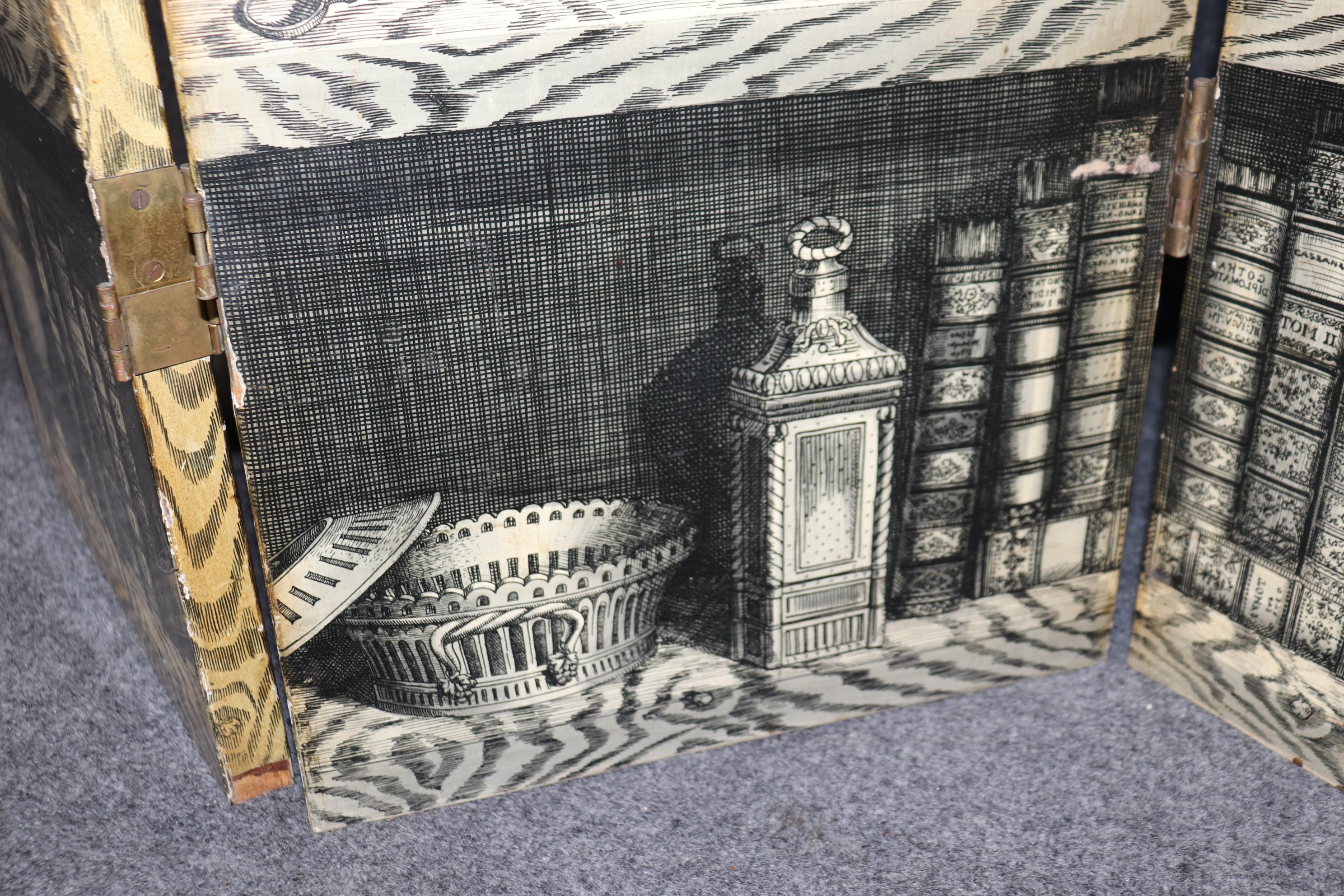Piero Fornasetti Attributed 4 Panel Monochrome and Polychrome Folding Screen 2