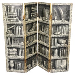 Piero Fornasetti Attributed 4 Panel Monochrome and Polychrome Folding Screen