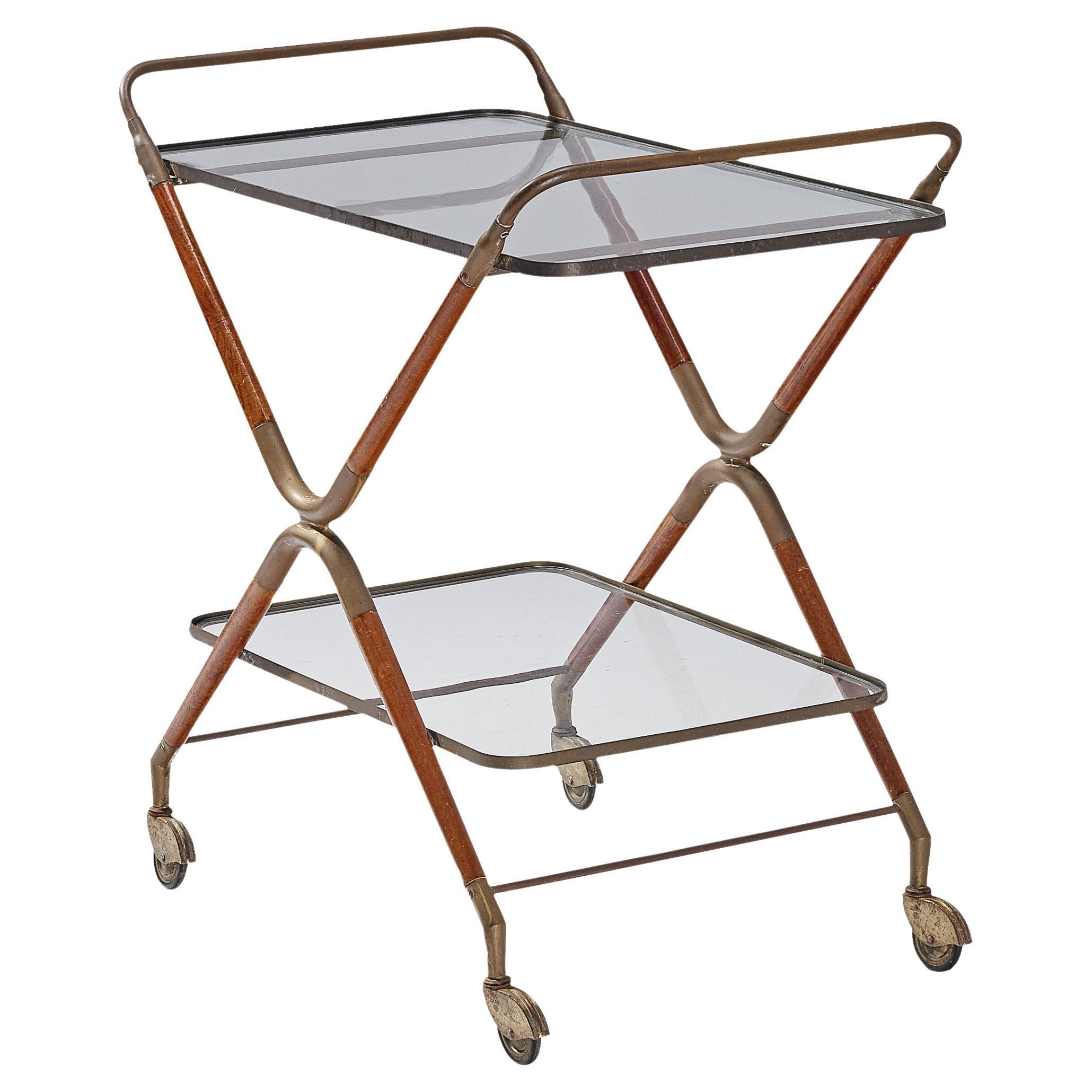 Piero Fornasetti Bar Cart in Glass and Brass For Sale