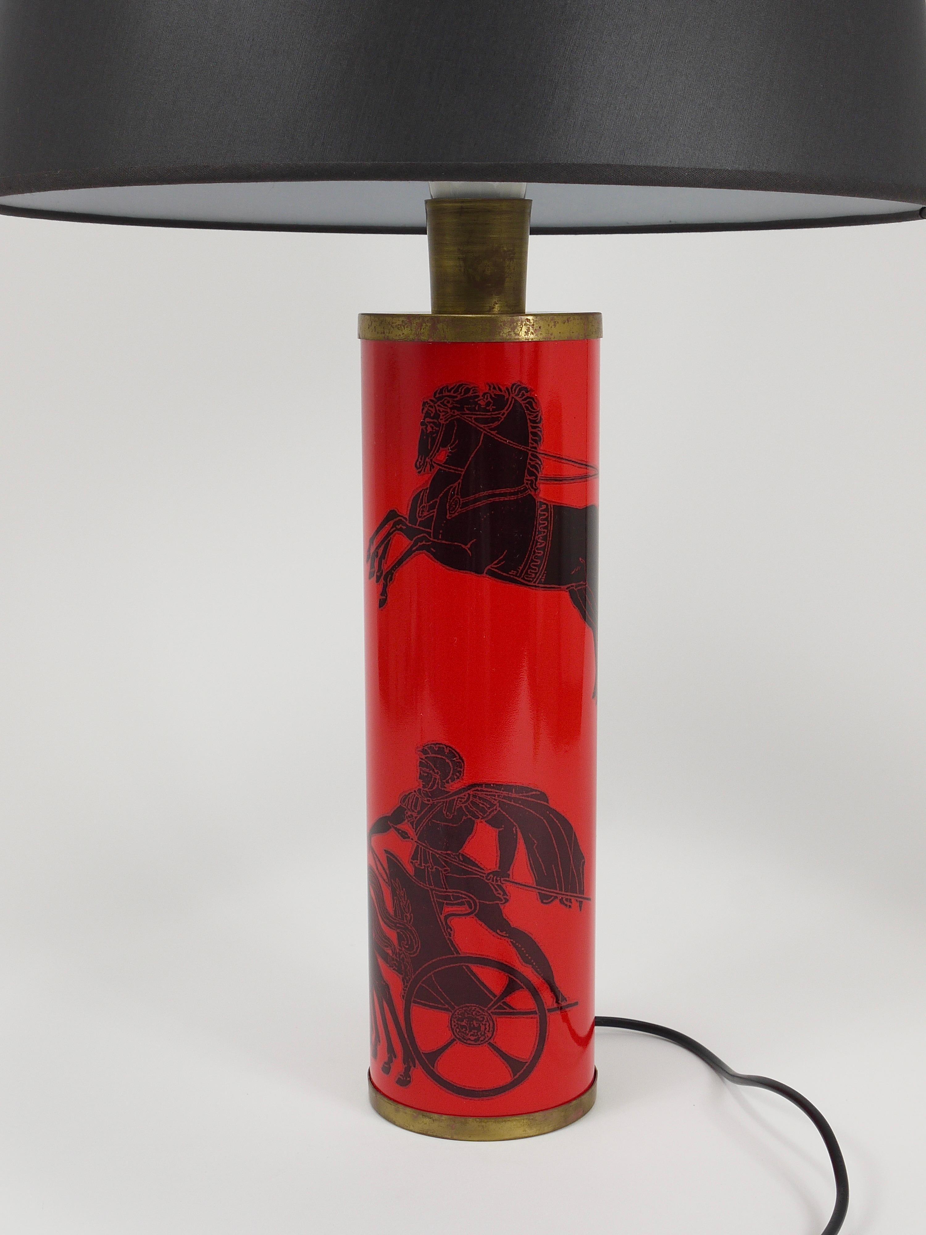Piero Fornasetti Bighe Red & Black MidCentury Table Lamp, Italy, 1950s For Sale 1