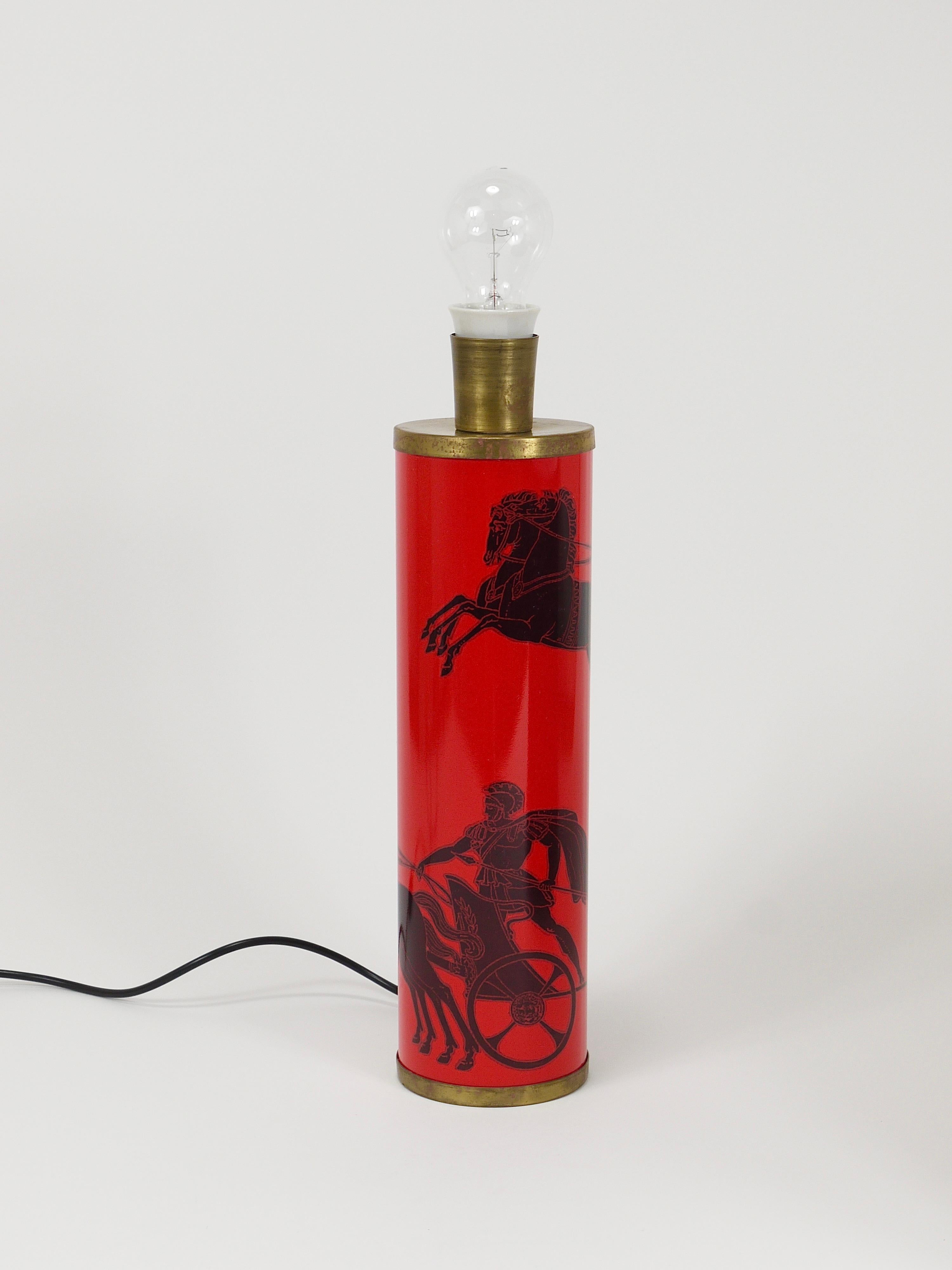 Piero Fornasetti Bighe Red & Black MidCentury Table Lamp, Italy, 1950s For Sale 2