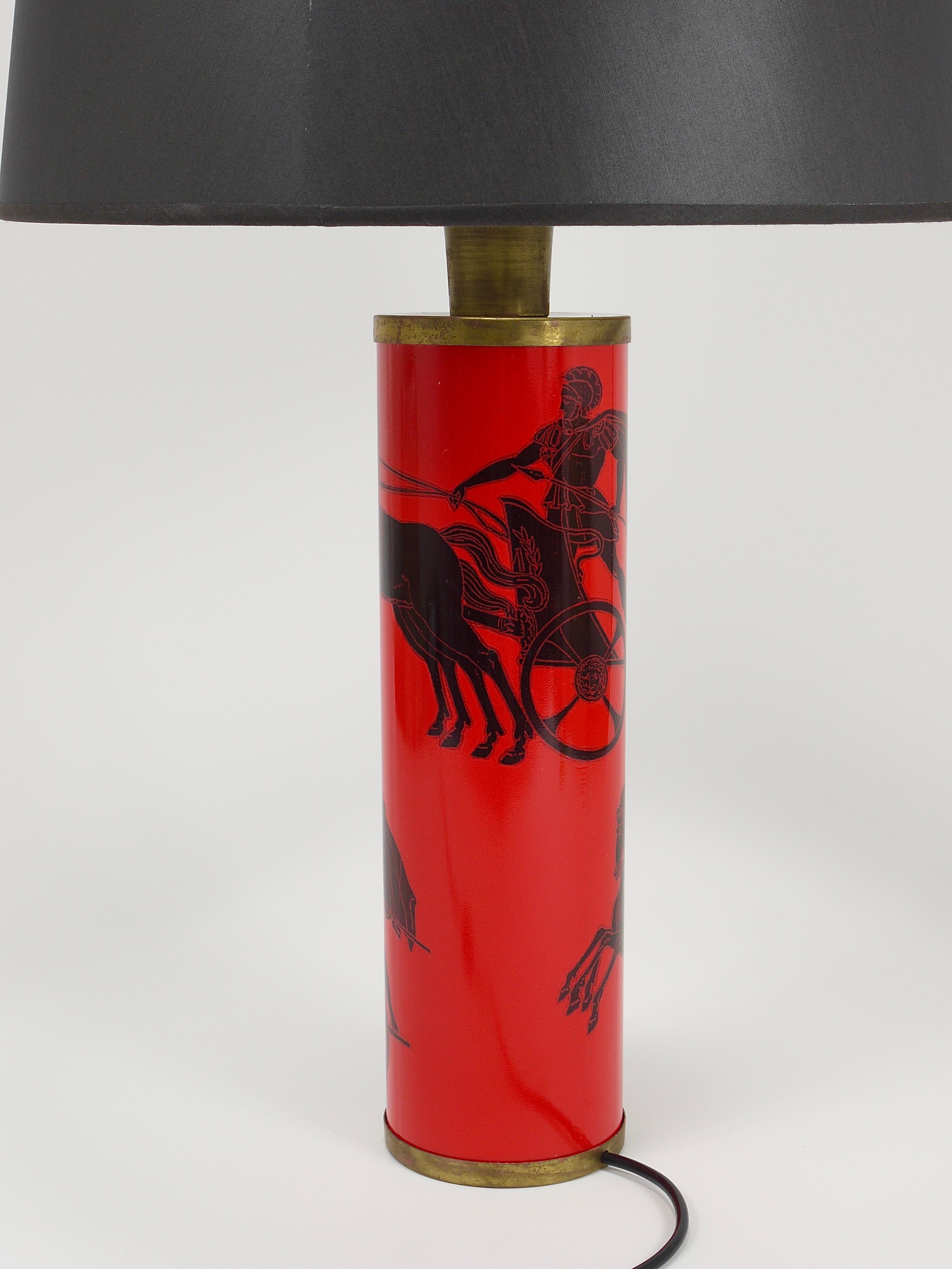 Mid-Century Modern Piero Fornasetti Bighe Red & Black MidCentury Table Lamp, Italy, 1950s For Sale