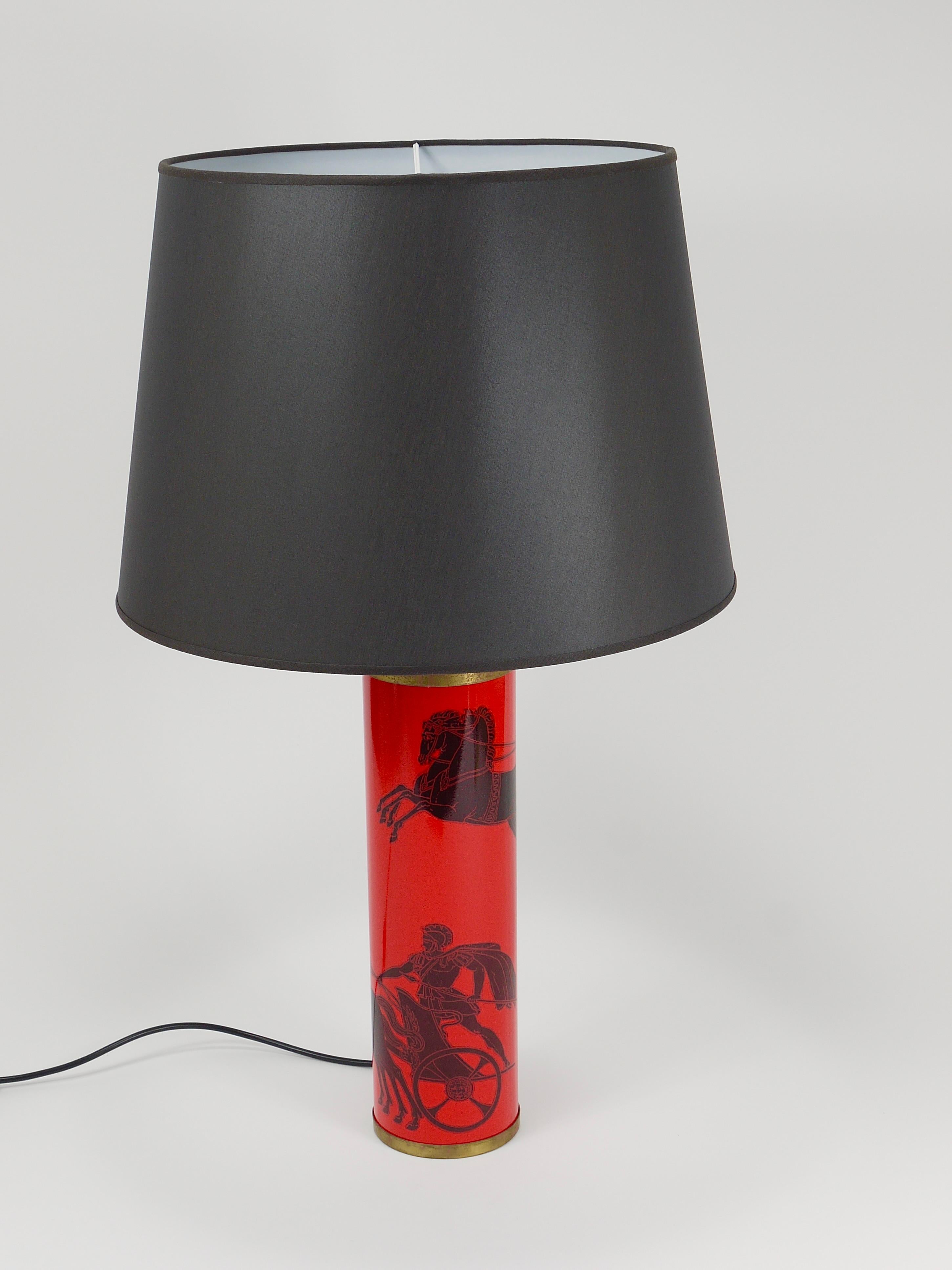 Italian Piero Fornasetti Bighe Red & Black MidCentury Table Lamp, Italy, 1950s For Sale