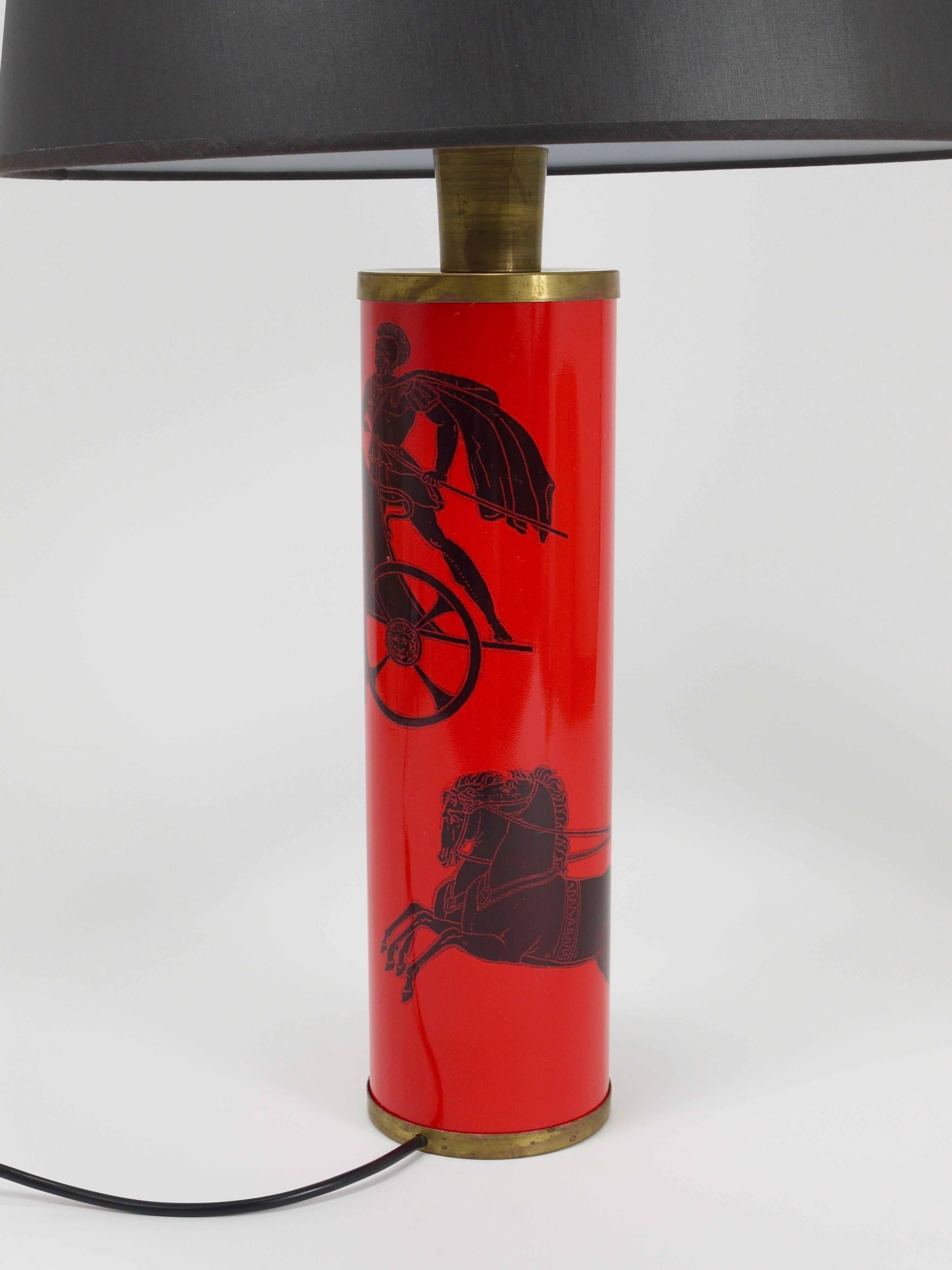 Piero Fornasetti Bighe Red & Black MidCentury Table Lamp, Italy, 1950s In Good Condition For Sale In Vienna, AT