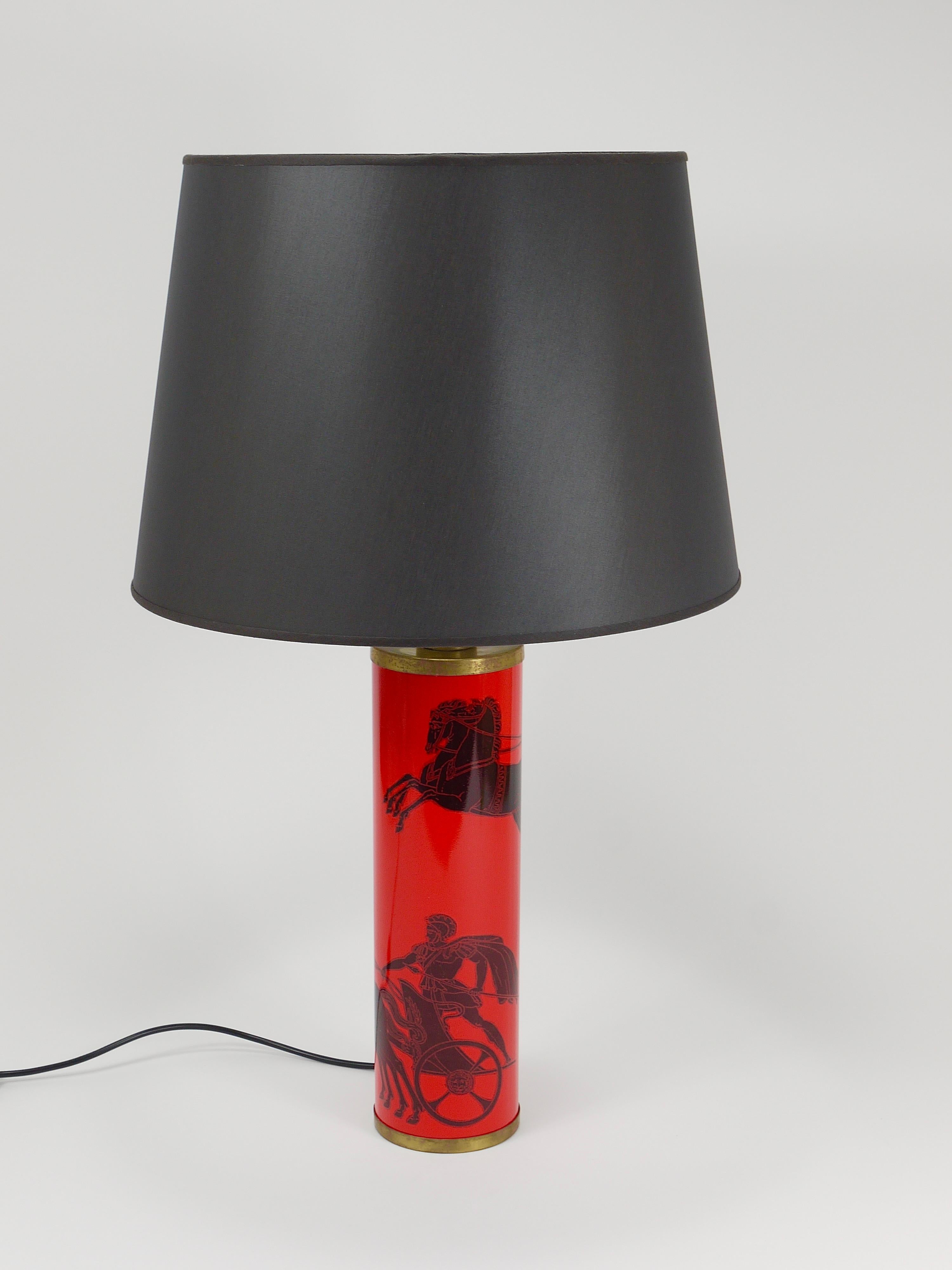 20th Century Piero Fornasetti Bighe Red & Black MidCentury Table Lamp, Italy, 1950s For Sale