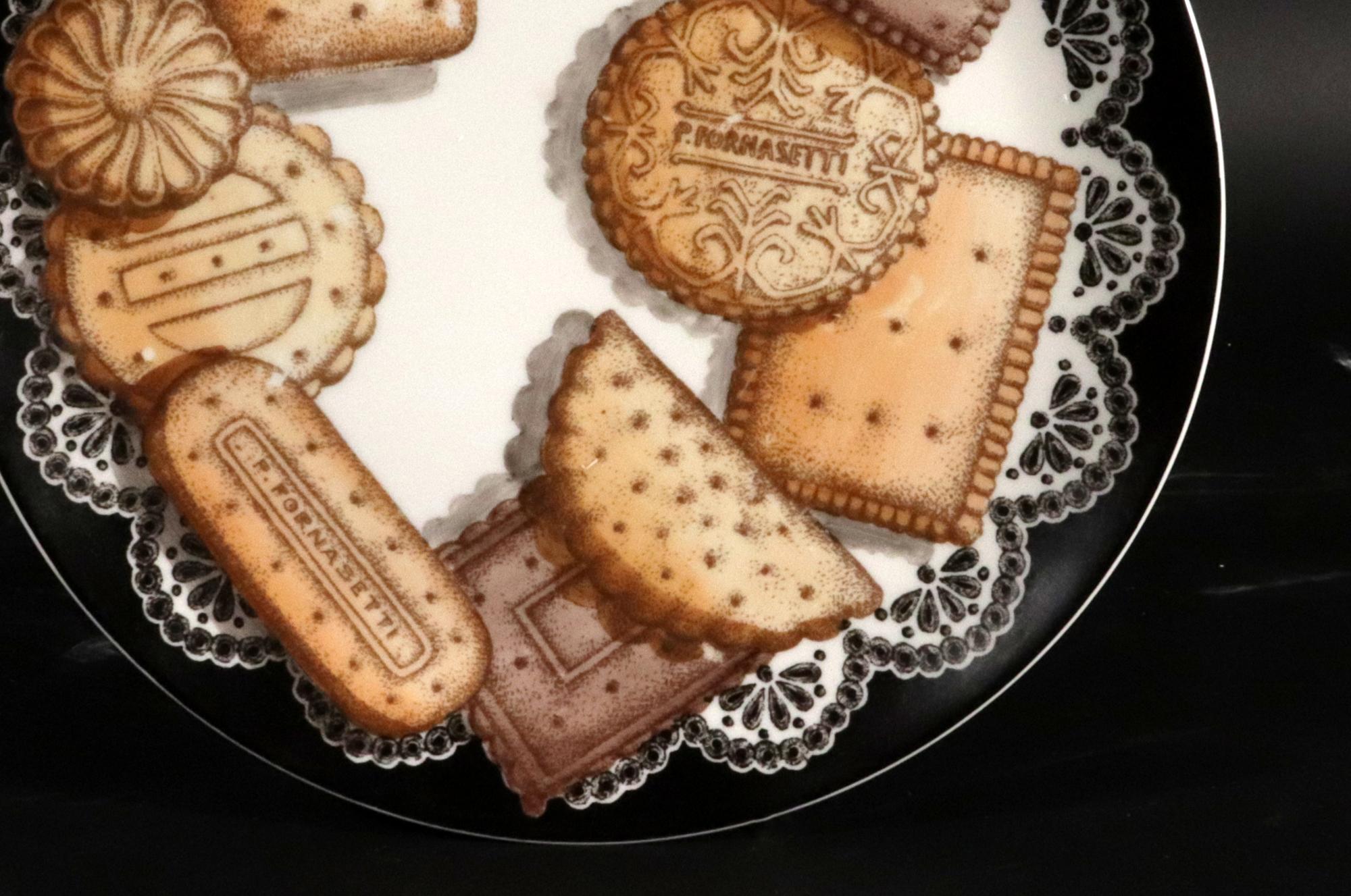 Mid-Century Modern Piero Fornasetti Biscotti Pattern Porcelain Plate, Trompe l'oeil Cookies For Sale