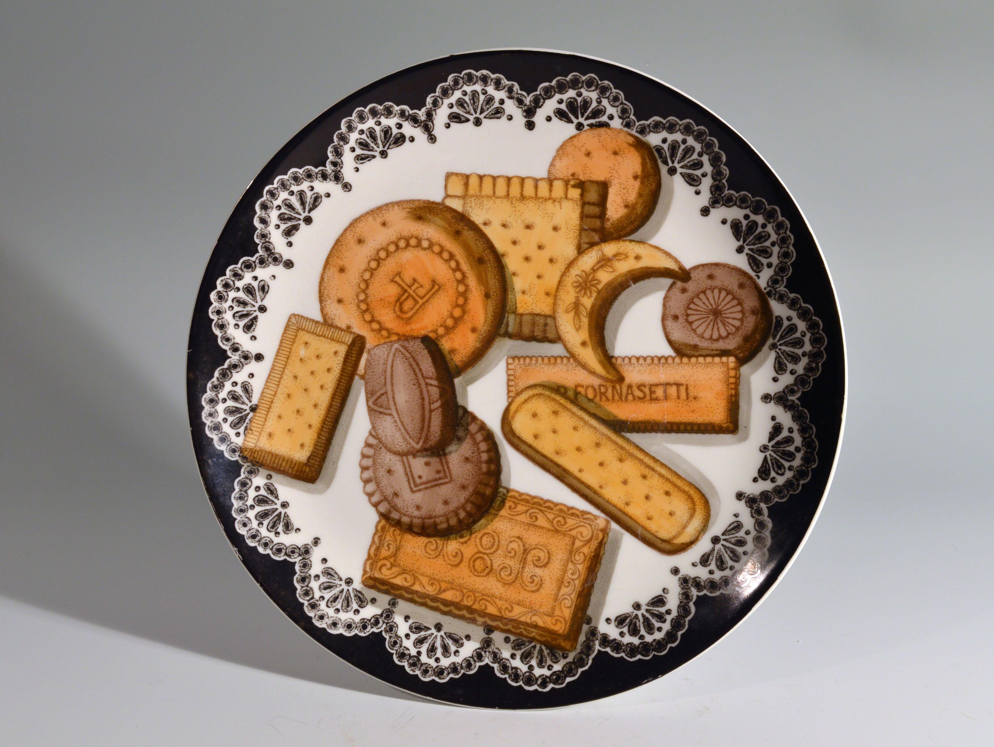Italian Piero Fornasetti Biscotti Pattern Porcelain Plate, with Trompe L'oeil Cookies