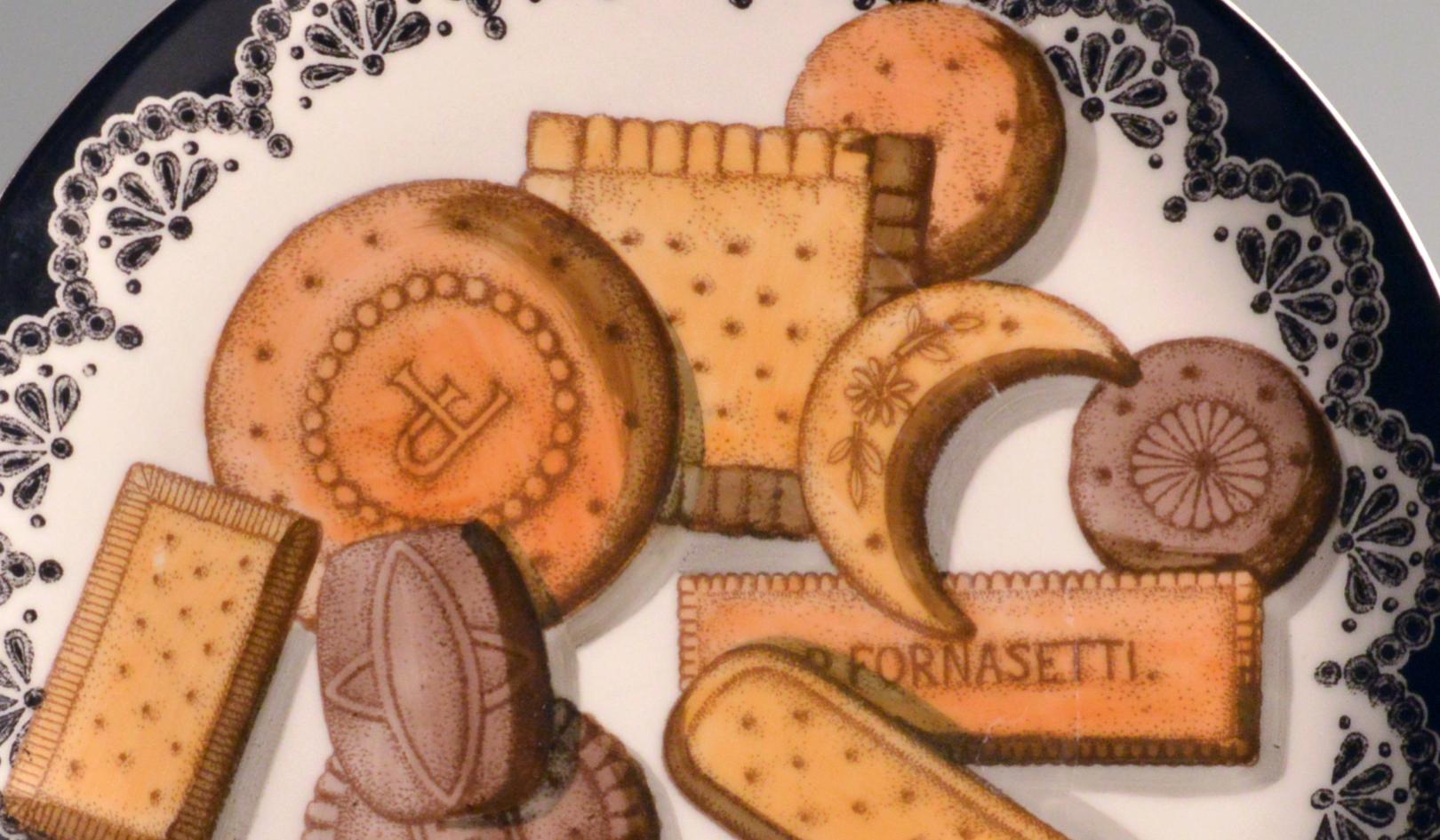 20th Century Piero Fornasetti Biscotti Pattern Porcelain Plate, with Trompe l'oeil Cookies