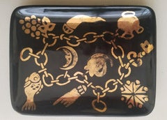 Piero Fornasetti Black and Gold Charm Bracelet Small Ceramic Dish
