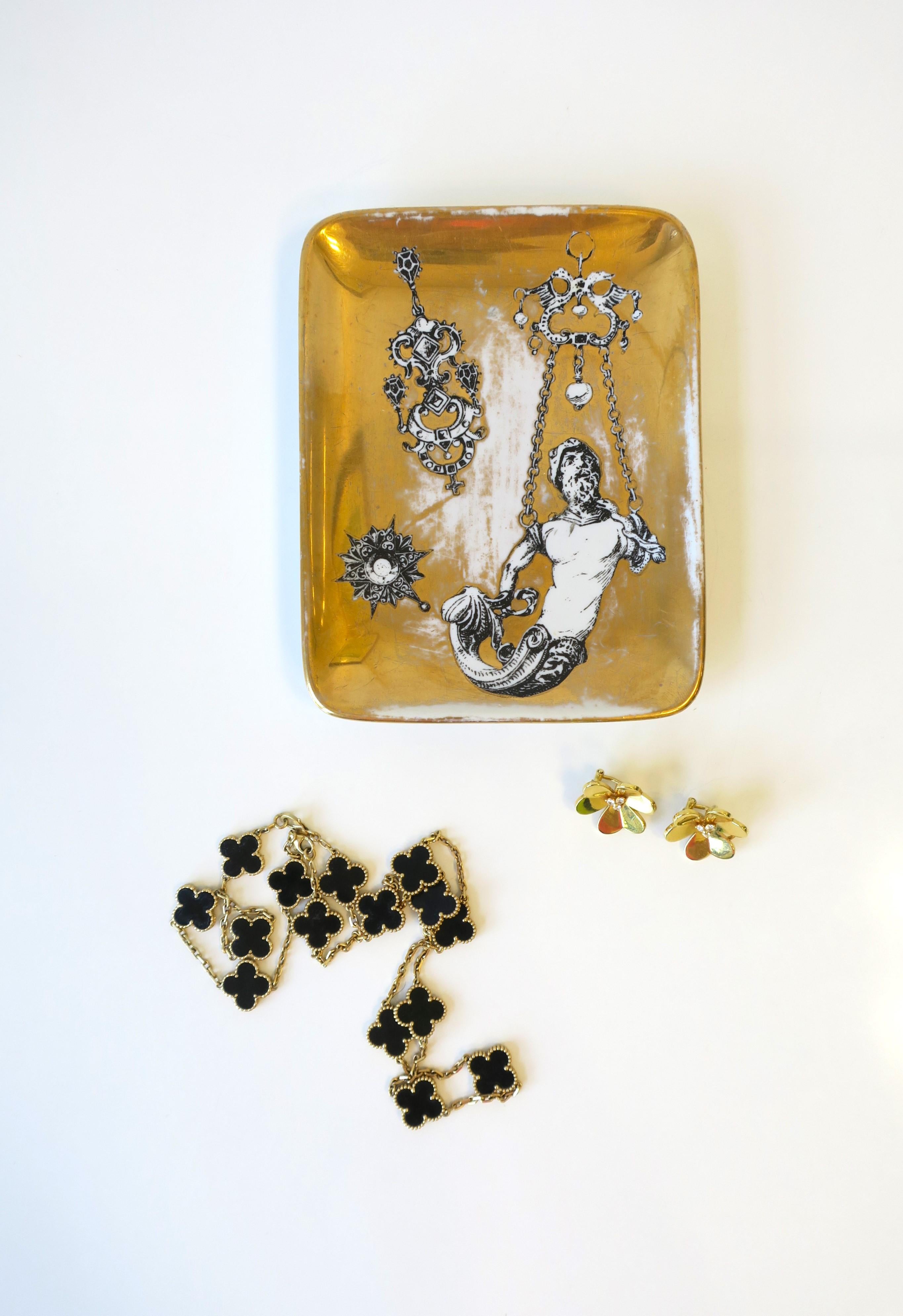 Italian Fornasetti Greco Roman Black and Gold Catchall Vide-Poche Jewelry Dish Tray For Sale