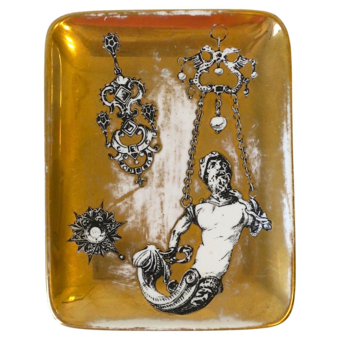 Fornasetti Greco Roman Black and Gold Catchall Vide-Poche Jewelry Dish Tray