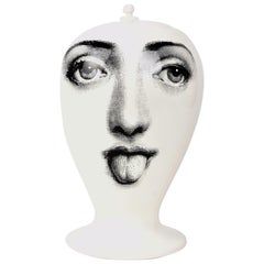 Piero Fornasetti Black on White Vase with Lid "Unpleasant" Collection
