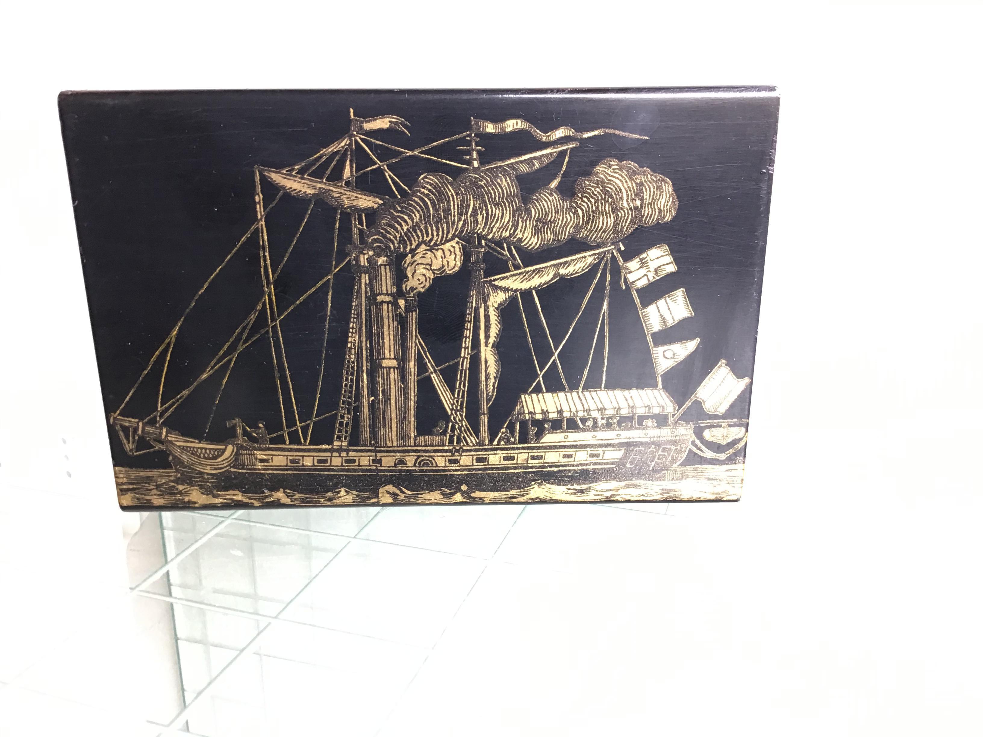 Mid-20th Century Piero Fornasetti Box Wood Metal Crome Gold, 1960, Italy For Sale