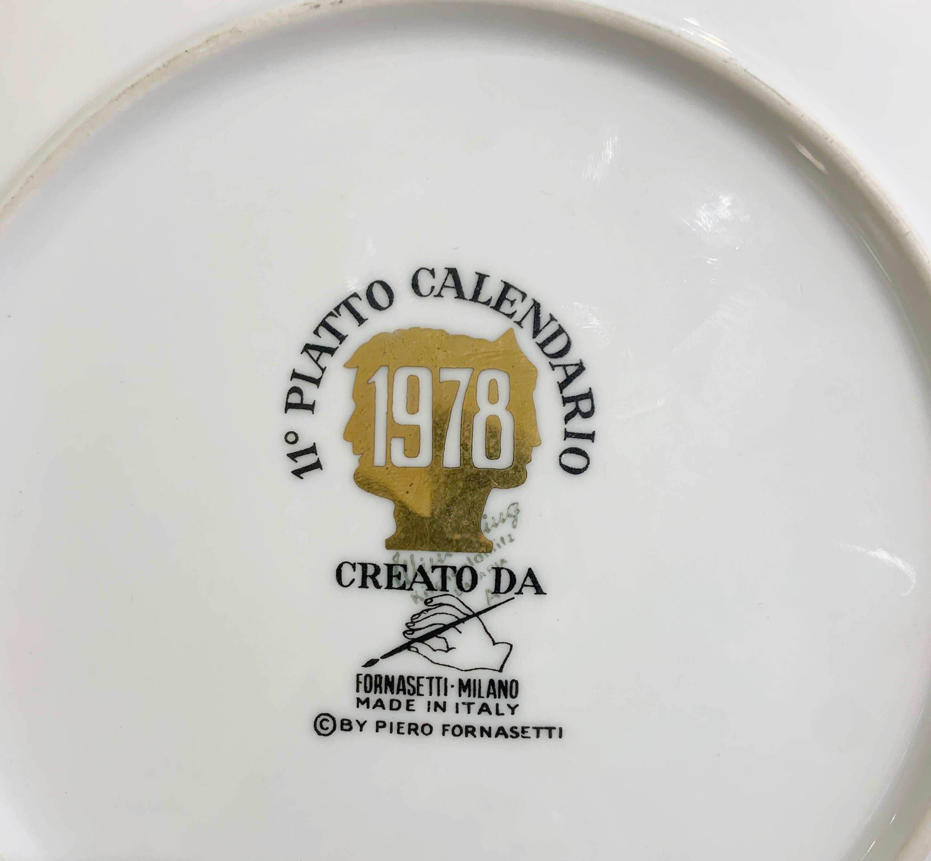 Piero Fornasetti calendar porcelain plate for the Year 1978.