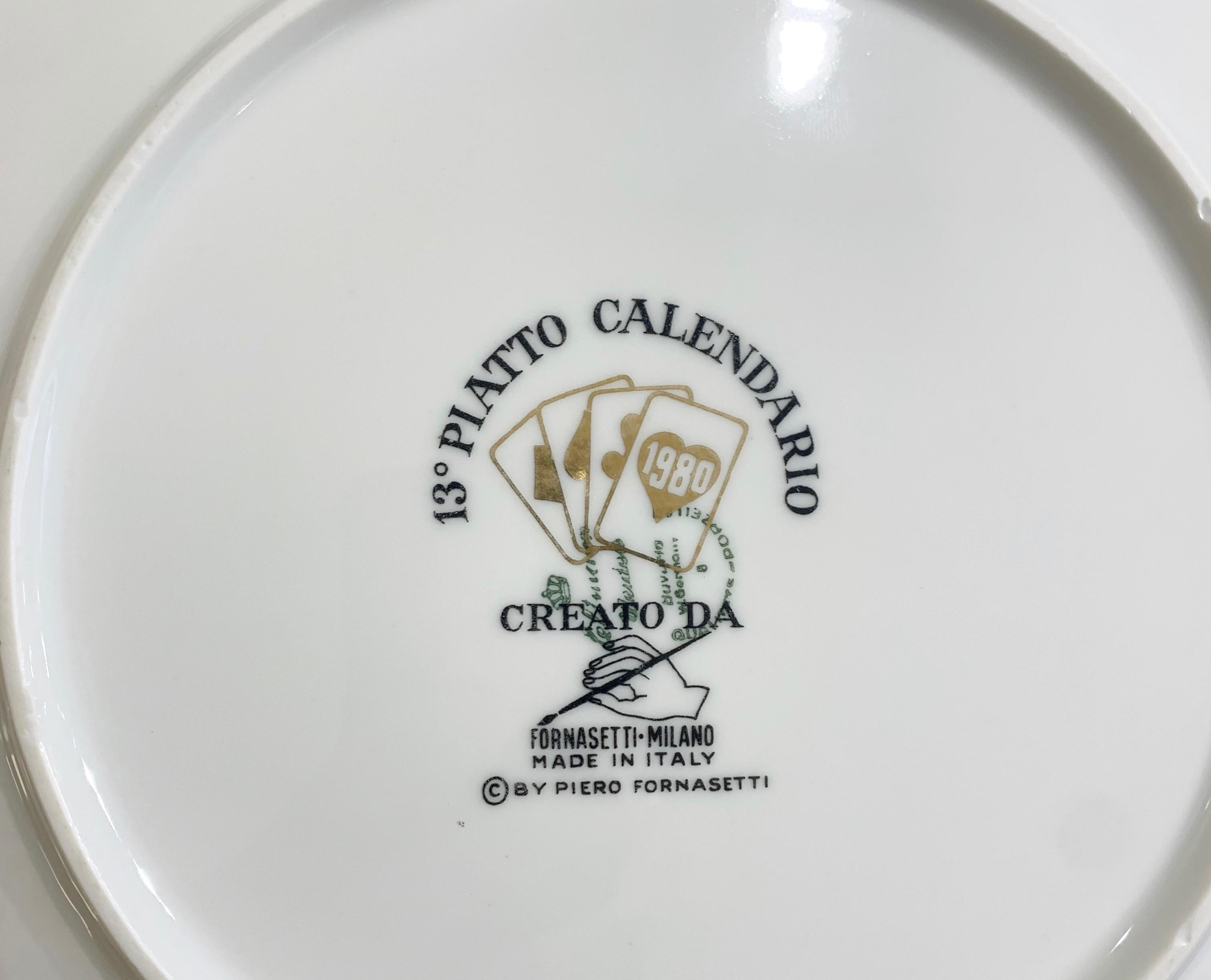 Italian Piero Fornasetti Calendar Porcelain Plate for the Year 1980