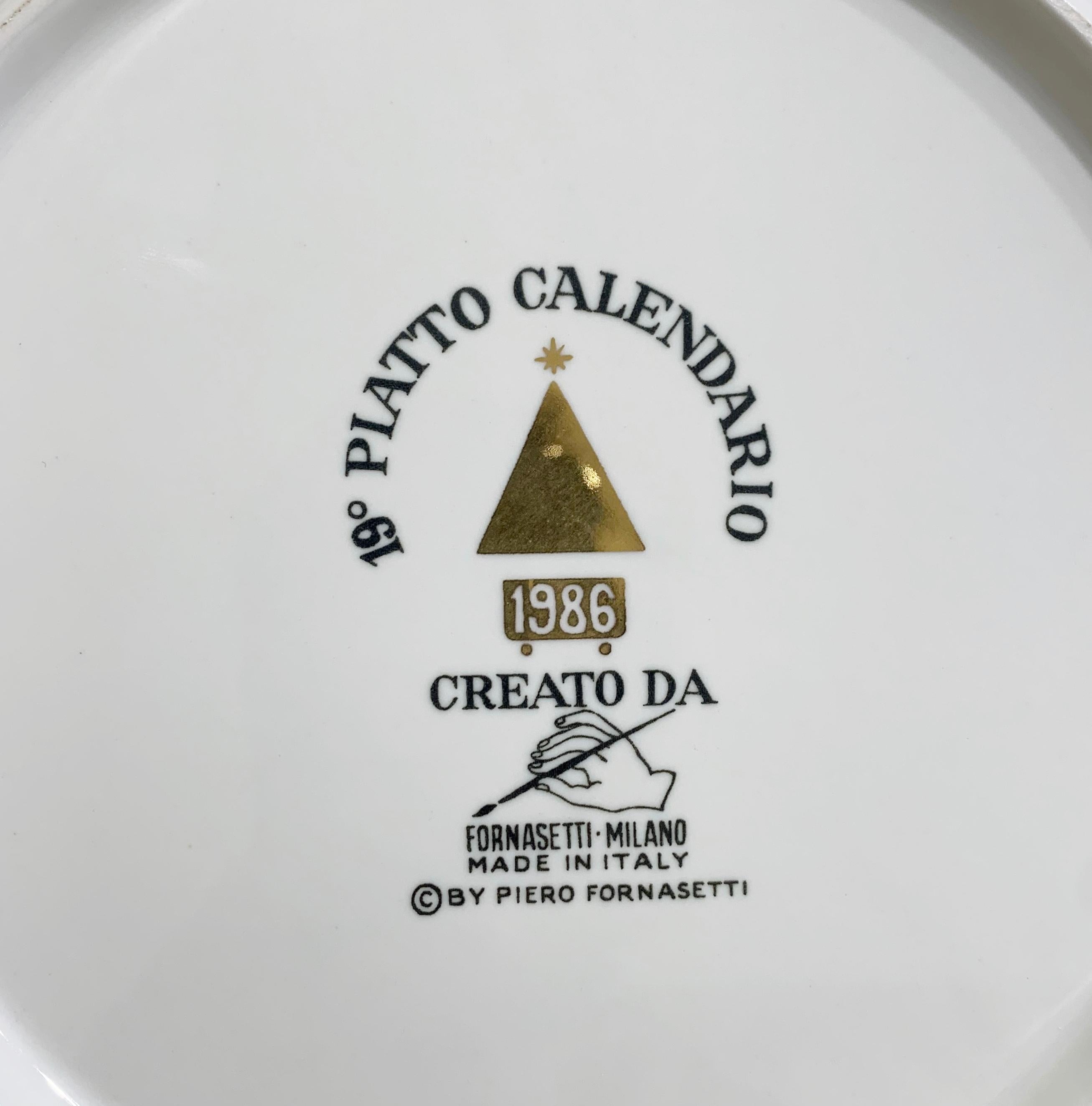 Piero Fornasetti Calendar porcelain plate for the Year 1986.