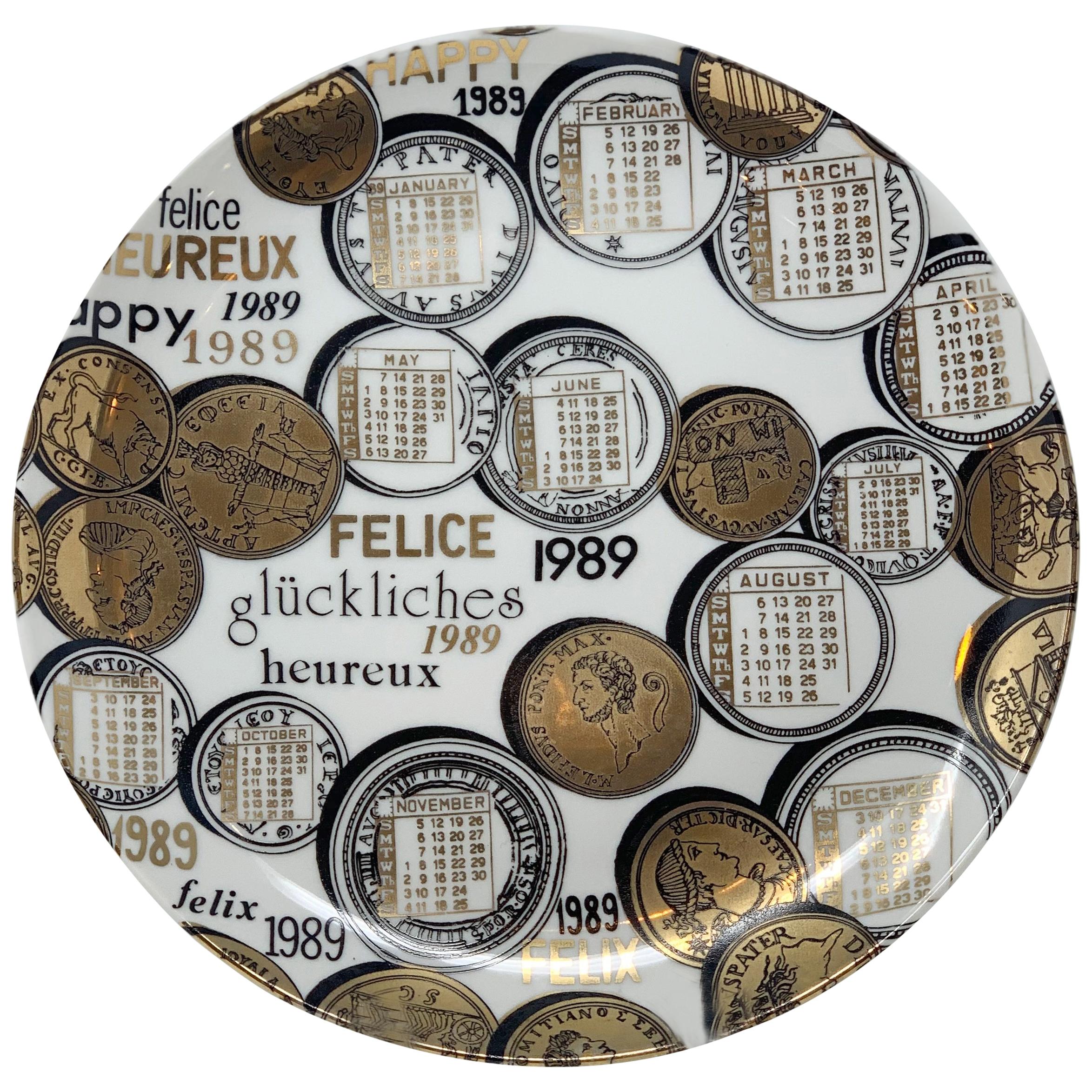 Piero Fornasetti Calendar Porcelain Plate for the Year 1989 For Sale