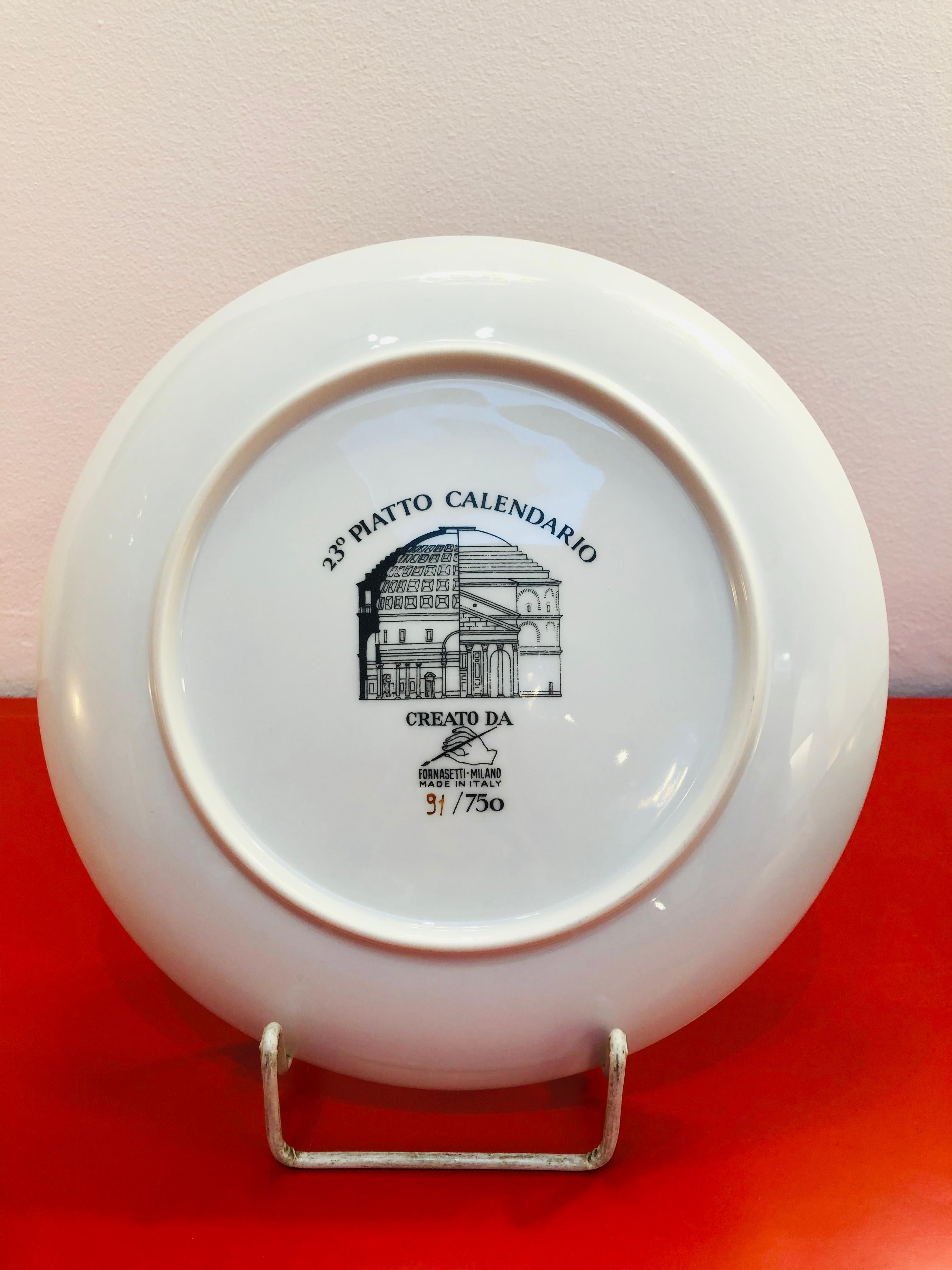 Italian Piero Fornasetti Calendar Porcelain Plate for the Year 1990