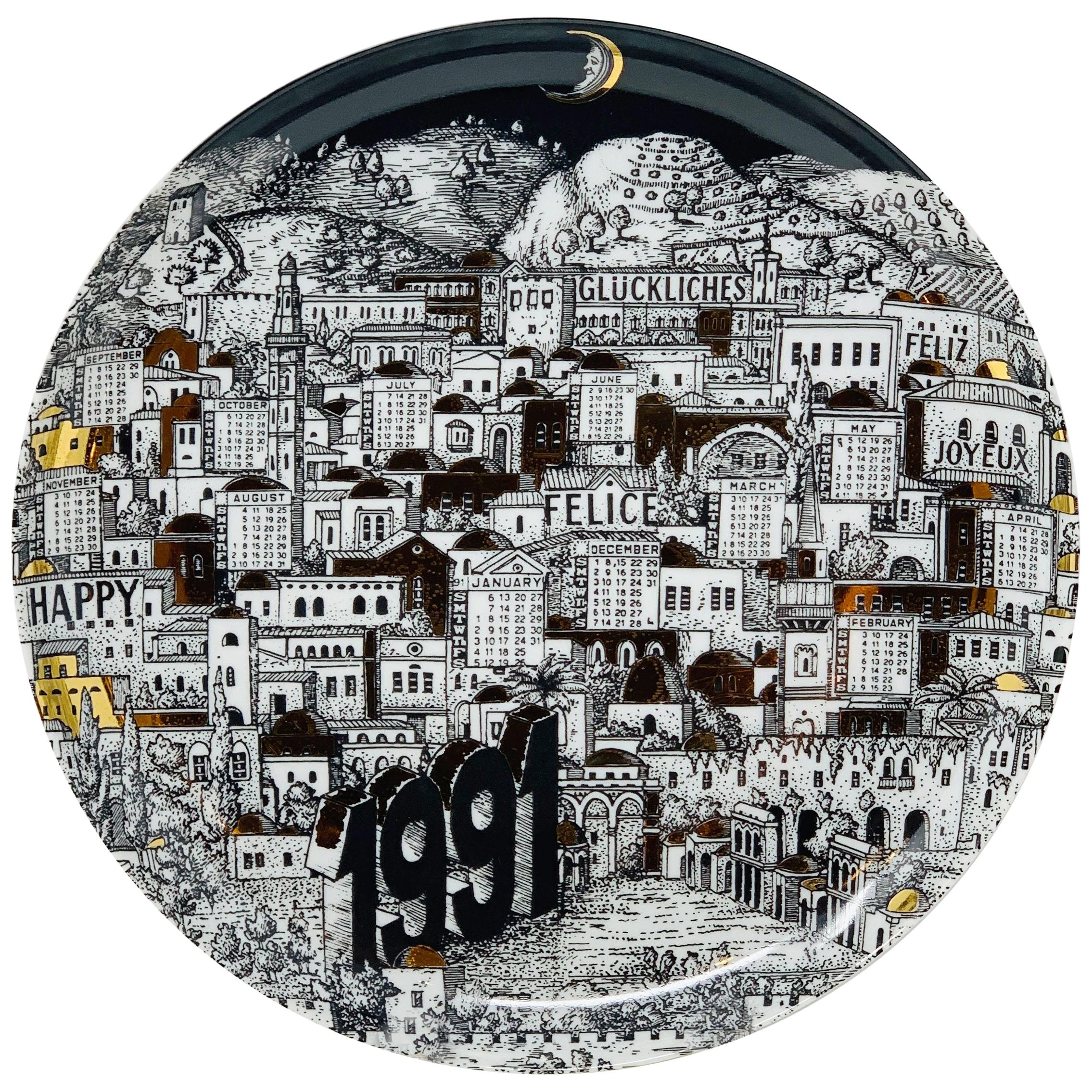 Piero Fornasetti Calendar Porcelain Plate for the Year 1991