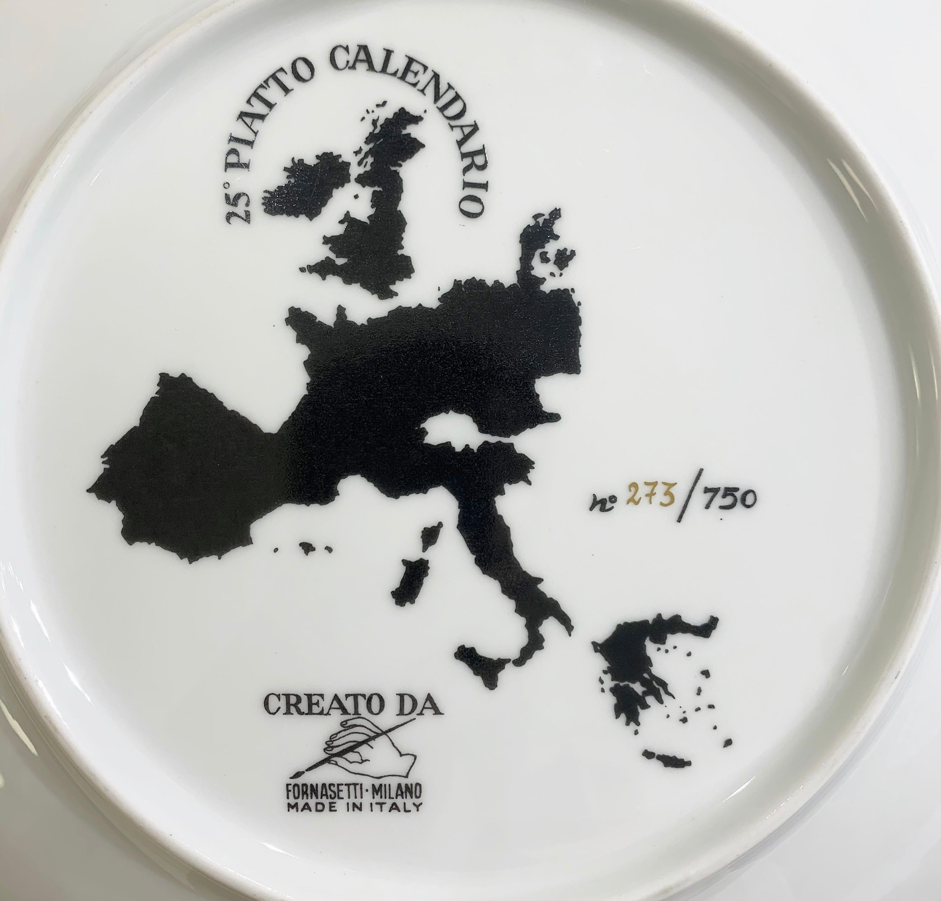 Piero Fornasetti calendar porcelain plate for the Year 1992.