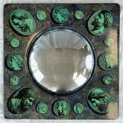 Piero Fornasetti Cammei Mirror with Green Cameos and Convex Glass, 1956