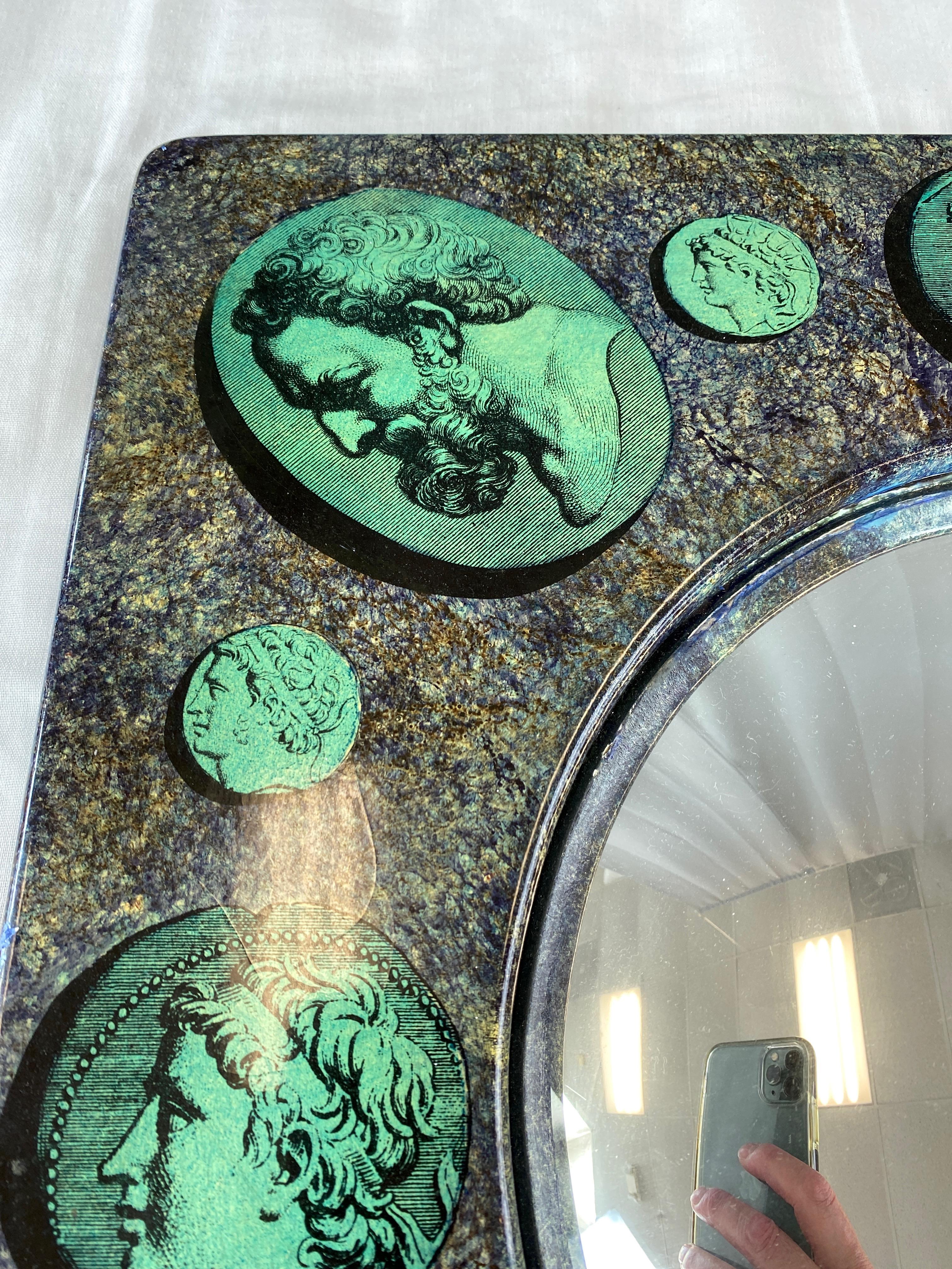 Piero Fornasetti Cammei Mirror with Green Cameos and Convex Glass, 1956 In Good Condition In San Francisco, CA