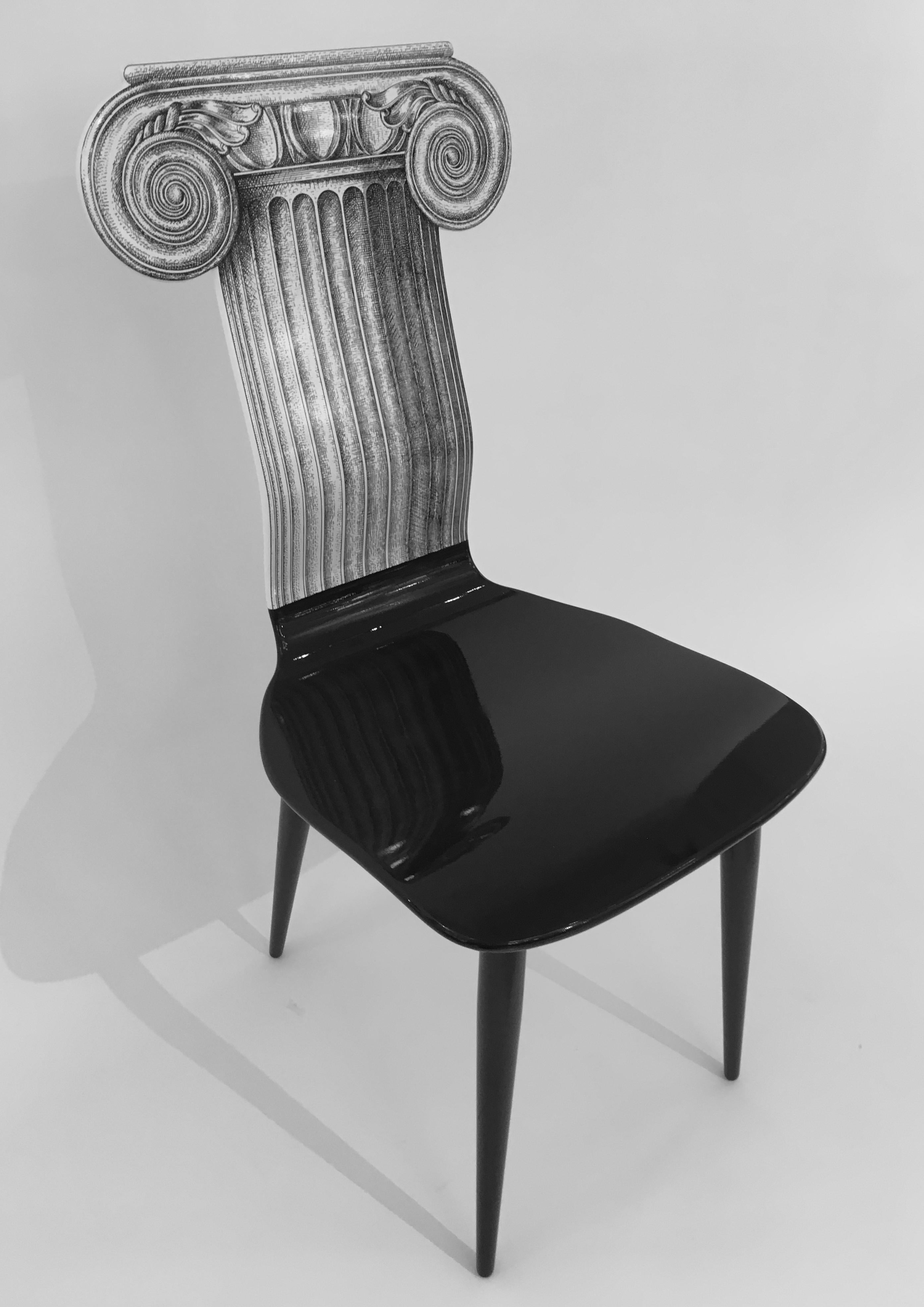 Mid-Century Modern Piero Fornasetti 'Capitello Ionico' Chair in Black and White, Italy, circa 2006 For Sale