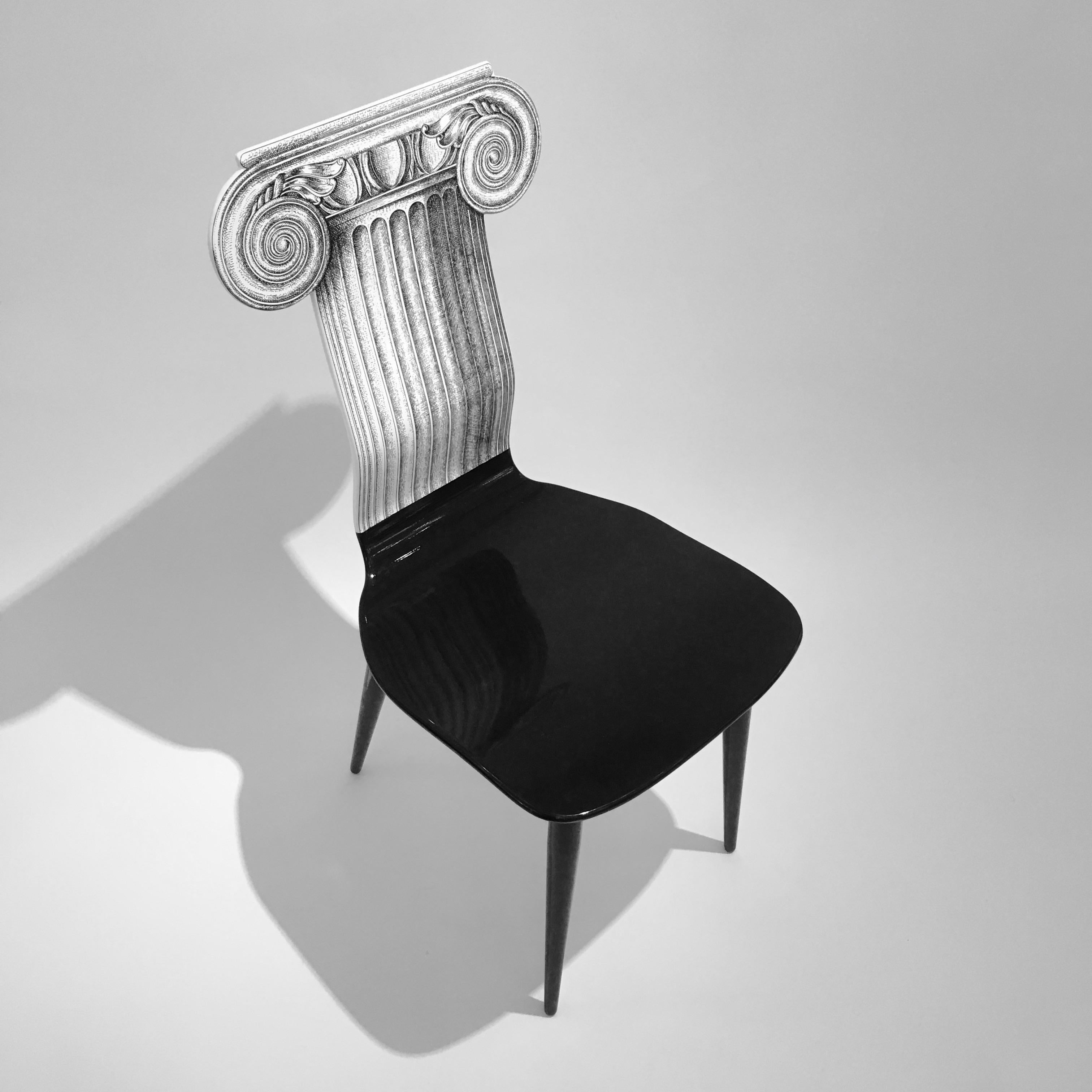 Contemporary Piero Fornasetti 'Capitello Ionico' Chair in Black and White, Italy, circa 2006 For Sale