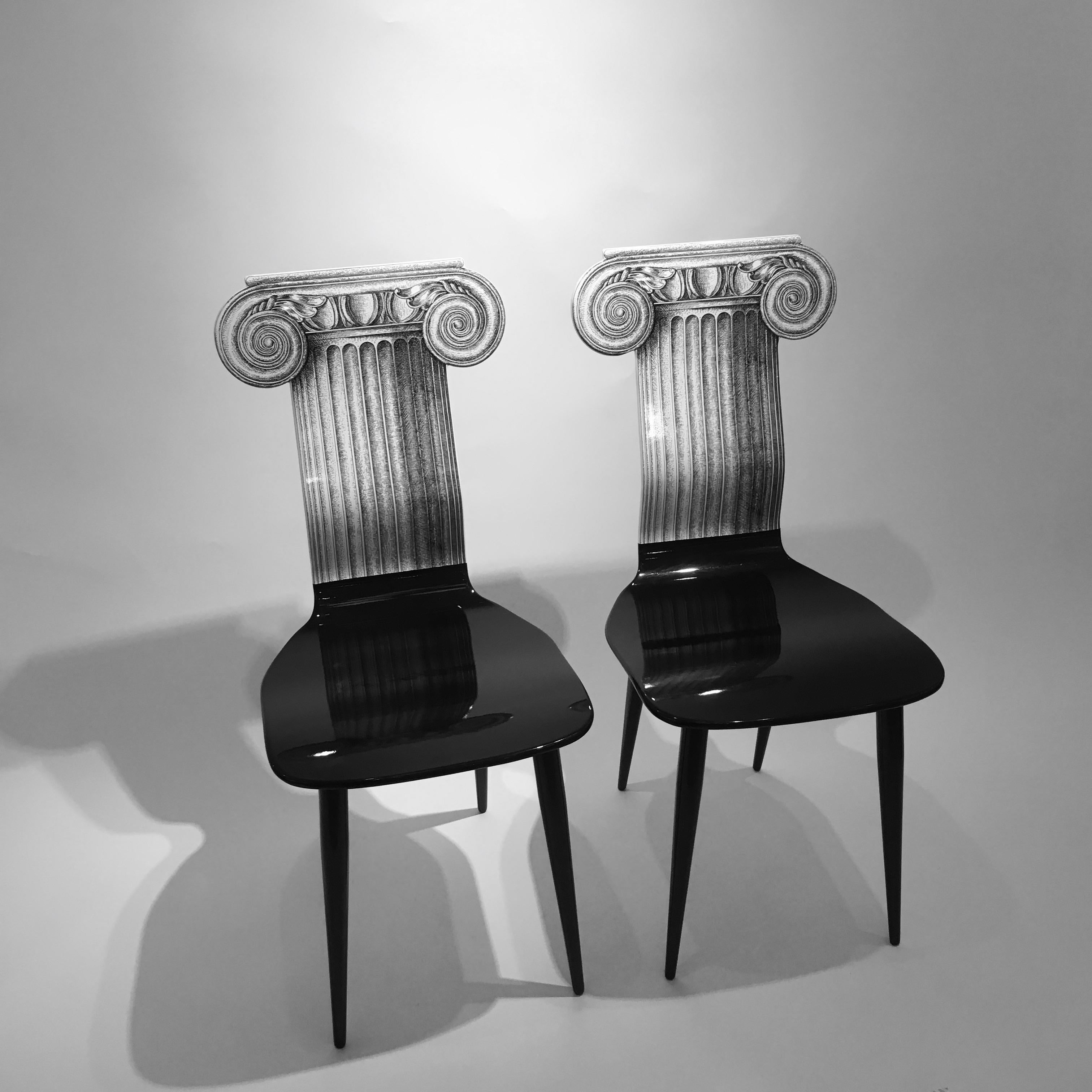 Wood Piero Fornasetti 'Capitello Ionico' Chair in Black and White, Italy, circa 2006 For Sale
