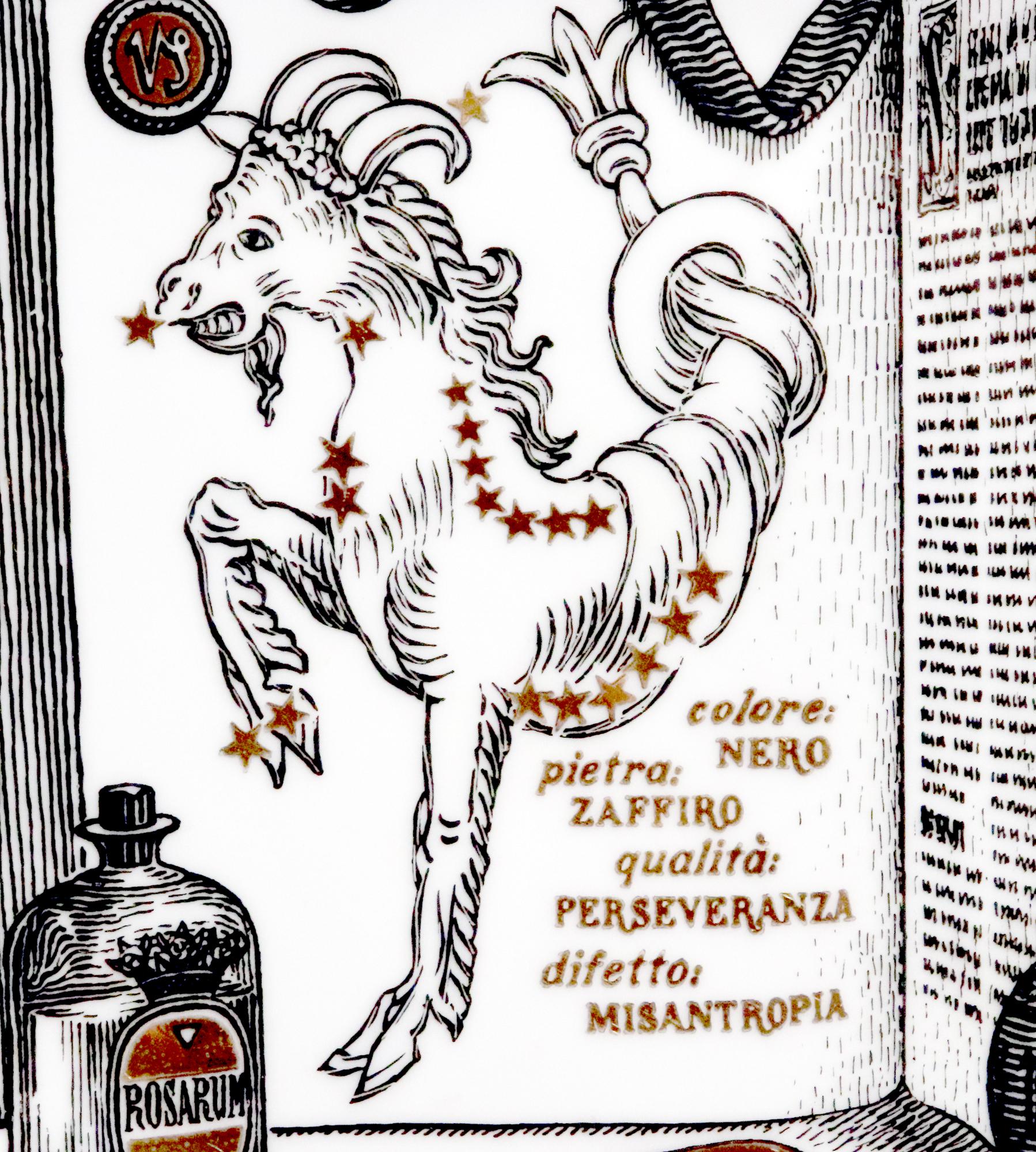 English Piero Fornasetti Capricorn Zodiac Porcelain Plate, The Zodiac Pharmacopoeia For Sale