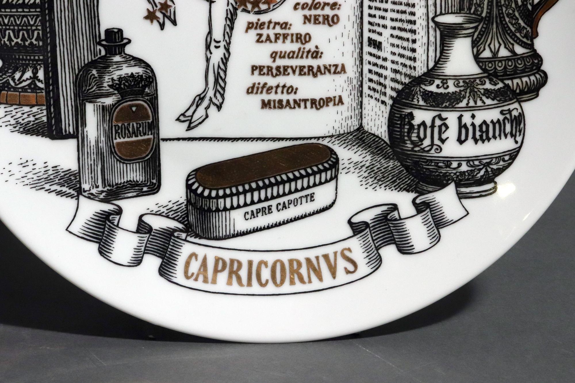 Mid-20th Century Piero Fornasetti Capricorn Zodiac Porcelain Plate, The Zodiac Pharmacopoeia For Sale