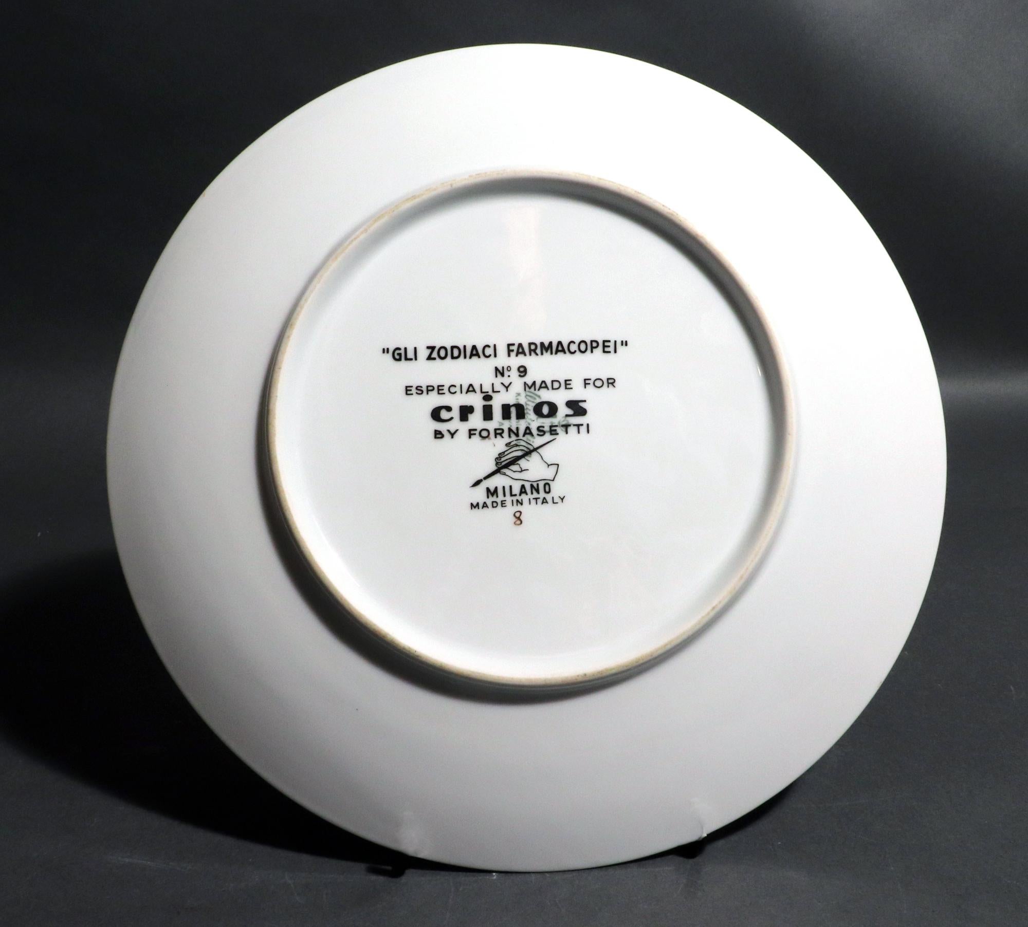 Ceramic Piero Fornasetti Capricorn Zodiac Porcelain Plate, The Zodiac Pharmacopoeia For Sale