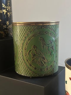 Porta carte di credito Piero Fornasetti 1950 Italia am designs in oro su sfondo verde oliva