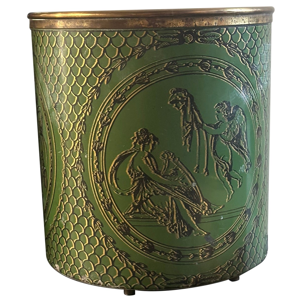 Porte-cartes Piero Fornasetti 1950 Italie Greene & Greene Greene am designs sur fond vert olive en vente