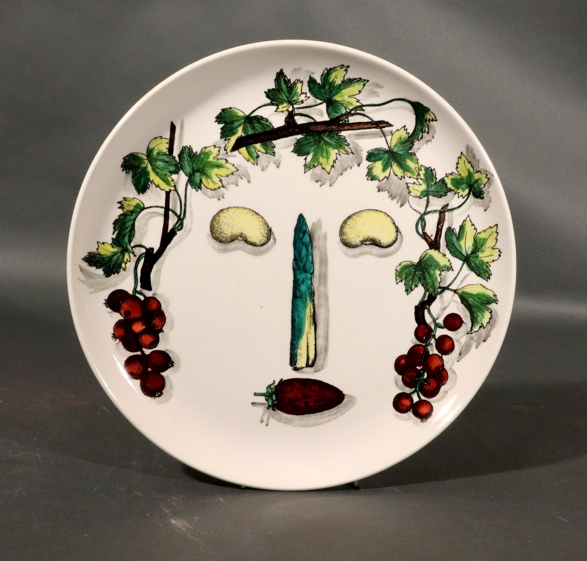 Piero Fornasetti Ceramic Arcimboldesca-Motif Vegetable Face Plates For Sale 4