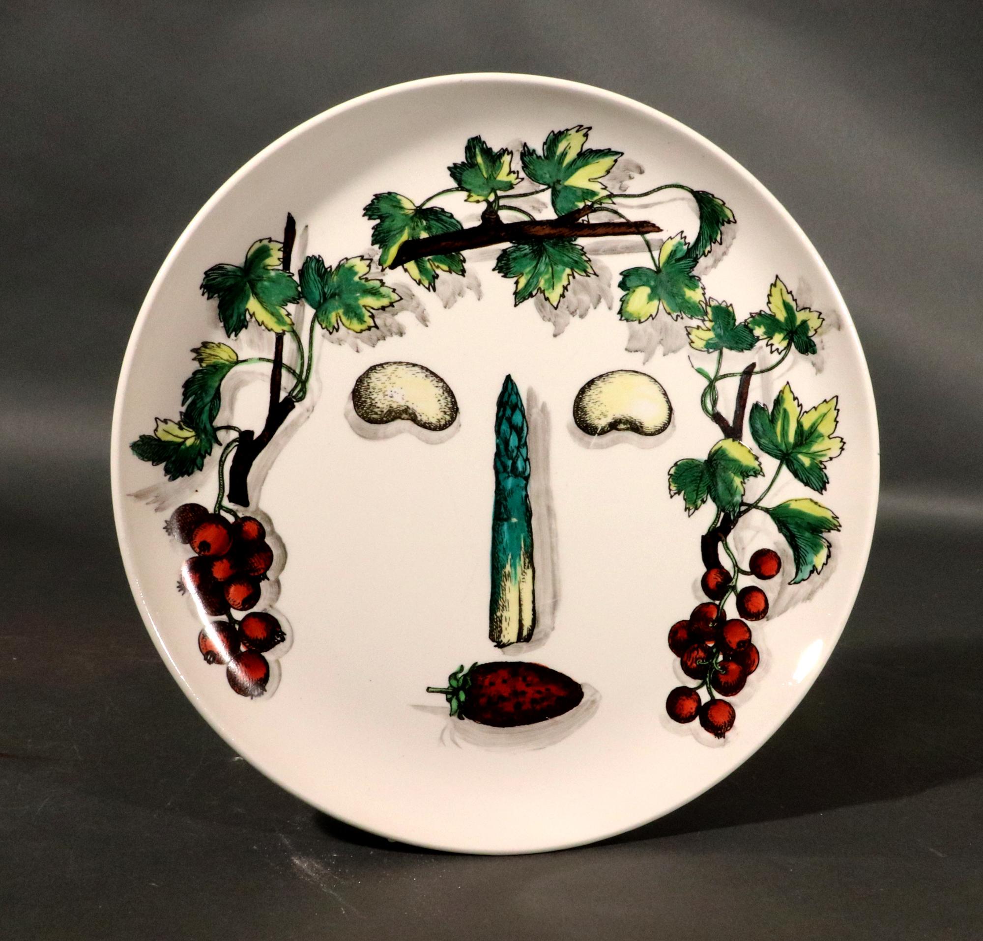 Piero Fornasetti Ceramic Arcimboldesca-Motif Vegetable Face Plates For Sale 5