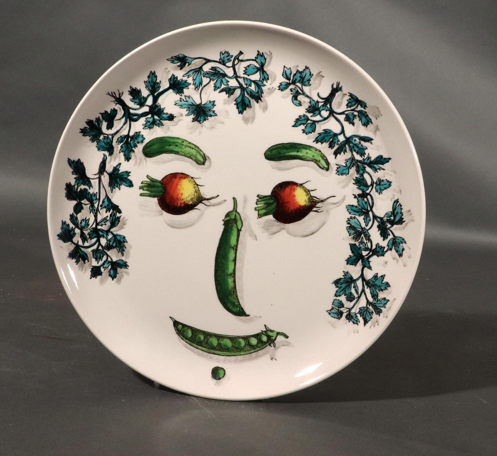 Italian Piero Fornasetti Ceramic Arcimboldesca-Motif Vegetable Face Plates For Sale