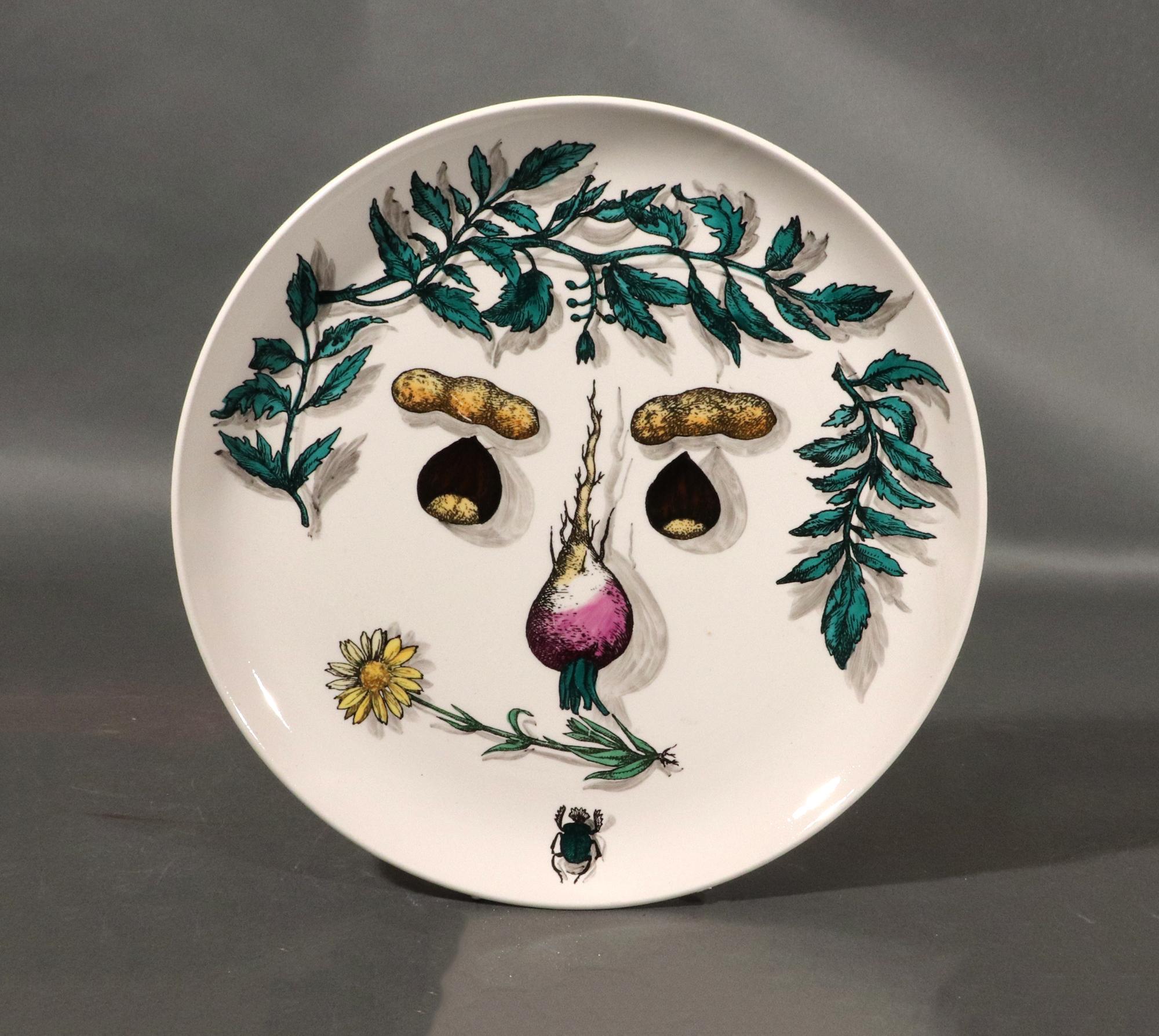 Piero Fornasetti Ceramic Arcimboldesca-Motif Vegetable Face Plates For Sale 1
