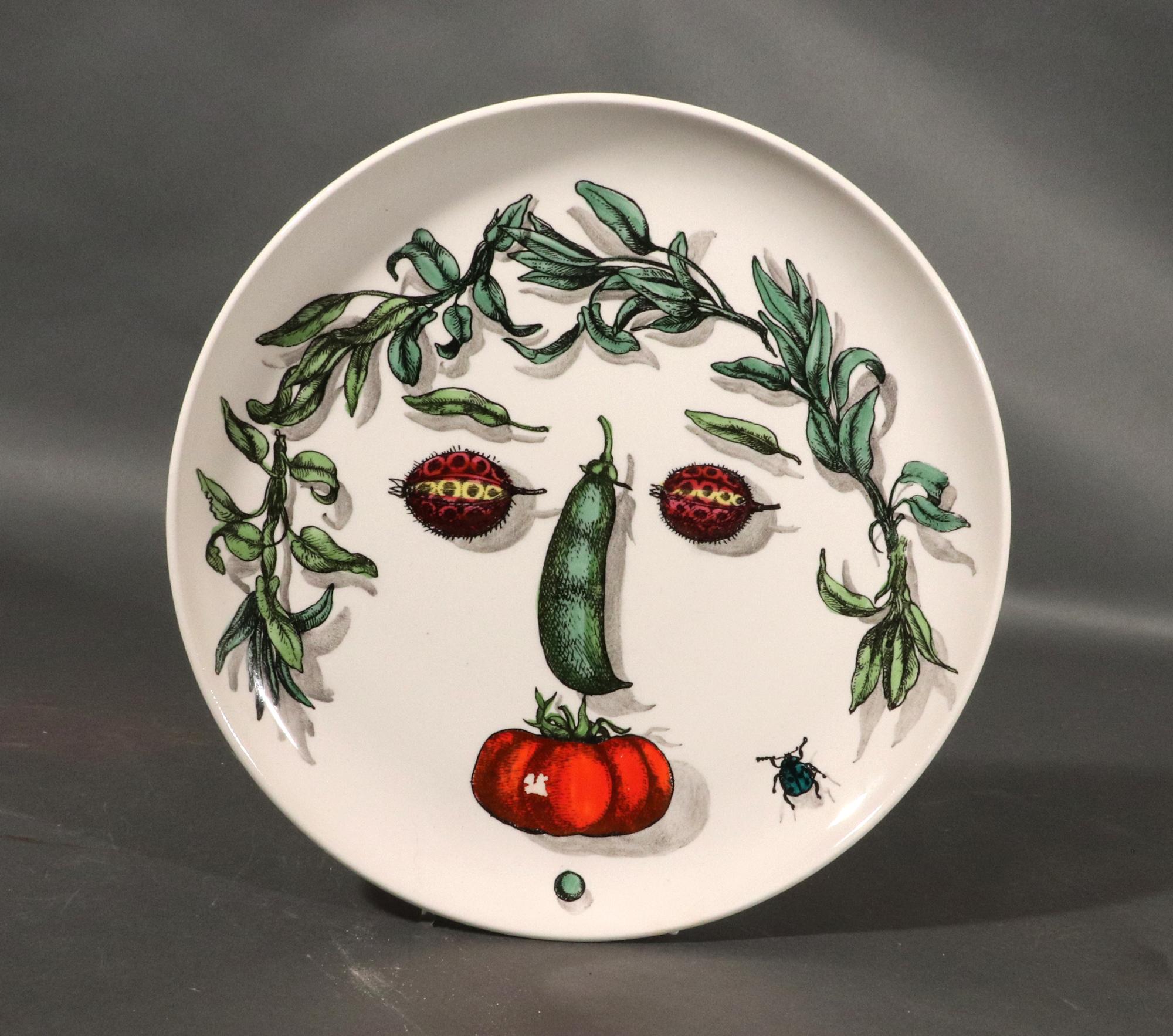 Piero Fornasetti Ceramic Arcimboldesca-Motif Vegetable Face Plates For Sale 2