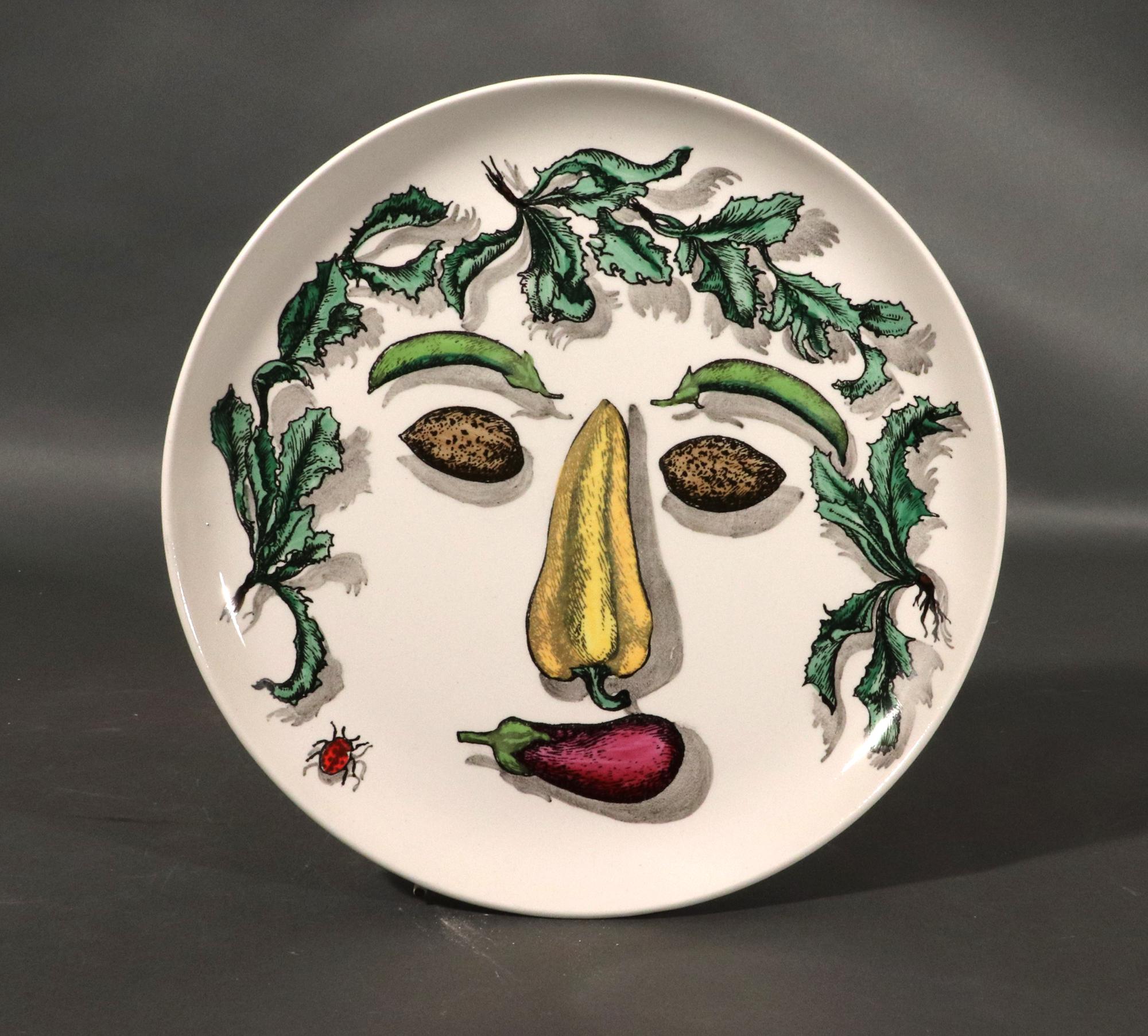 Piero Fornasetti Ceramic Arcimboldesca-Motif Vegetable Face Plates For Sale 3