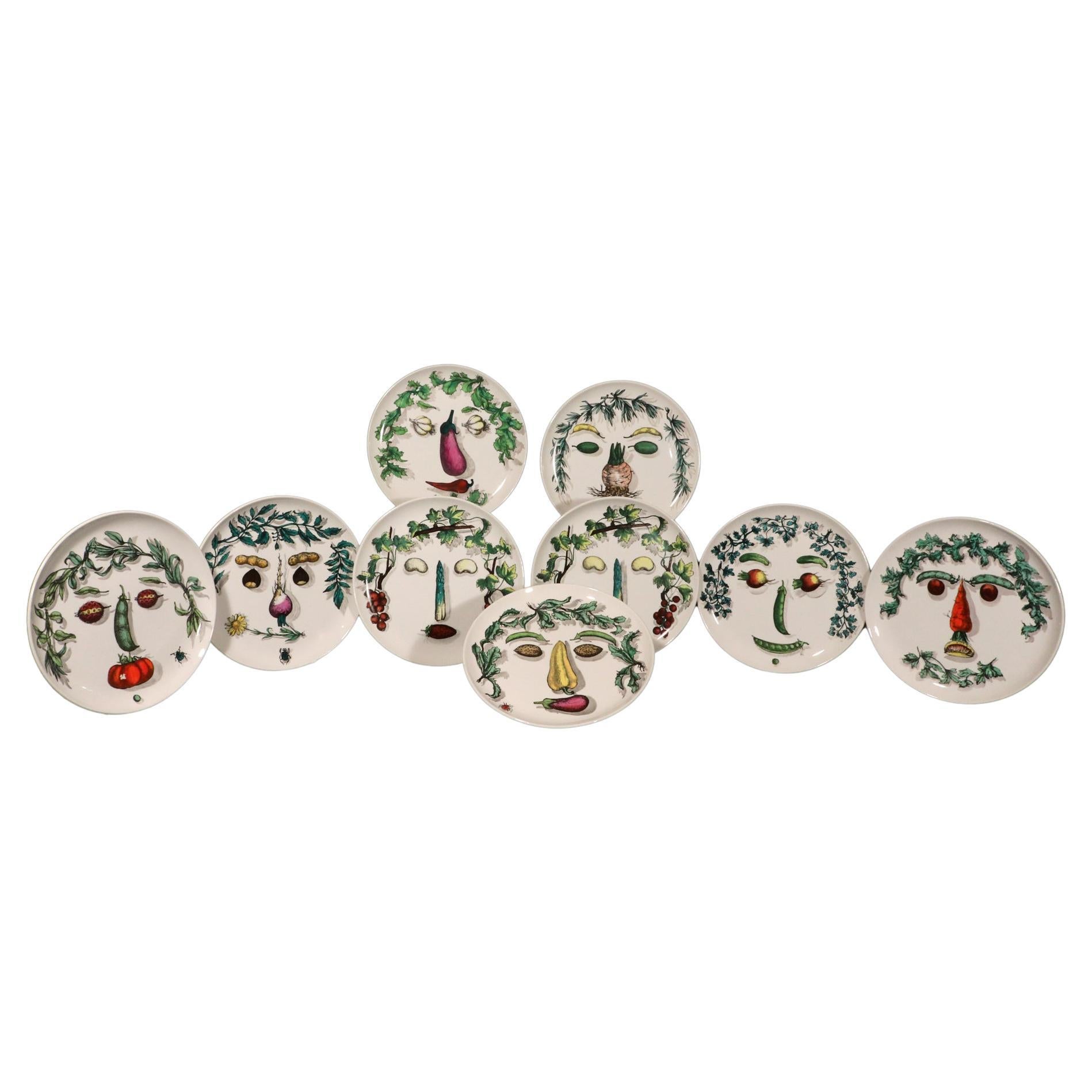 Piero Fornasetti Pottery Arcimboldesca-Motif Vegetable Face Plates,
After Giuseppe Arcimboldo,
Set of Nine,
Circa 1970s.

The plates are after Giuseppe Arcimboldo- the design of a face creatively designed with the use of various vegetables and