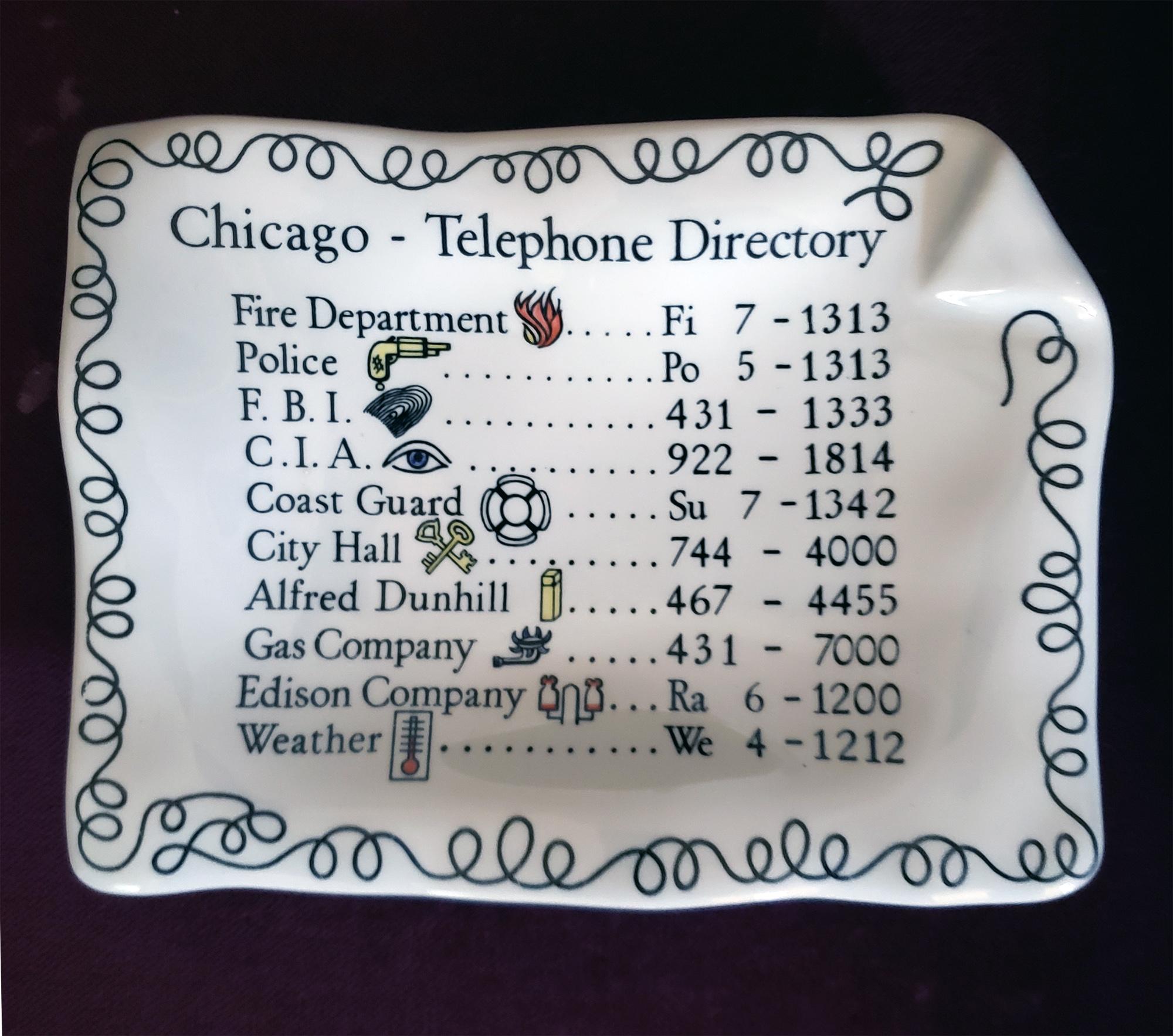 Mid-Century Modern Piero Fornasetti Ceramic Ashtray with Chicago Phone Numbers